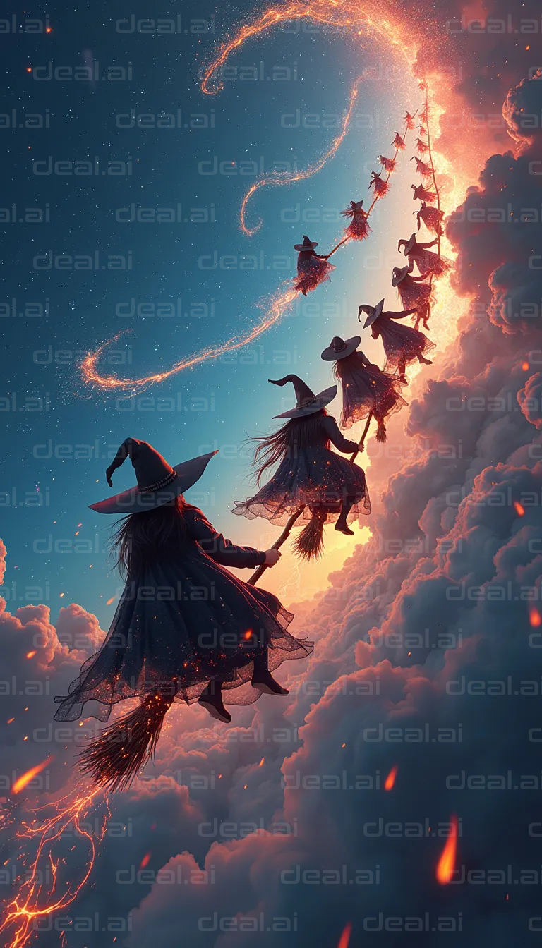 Witches Soaring Through the Midnight Sky