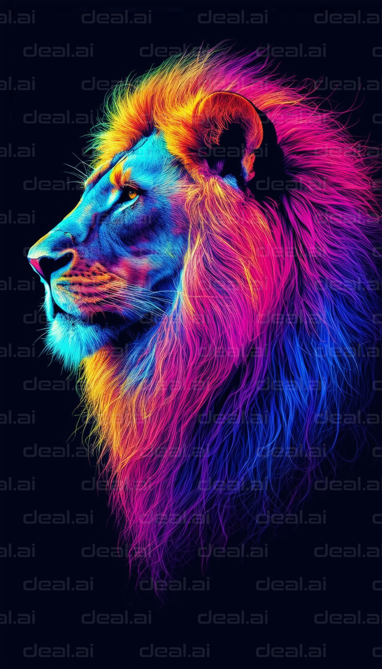 "Neon Majesty: A Vibrant Lion Portrait"