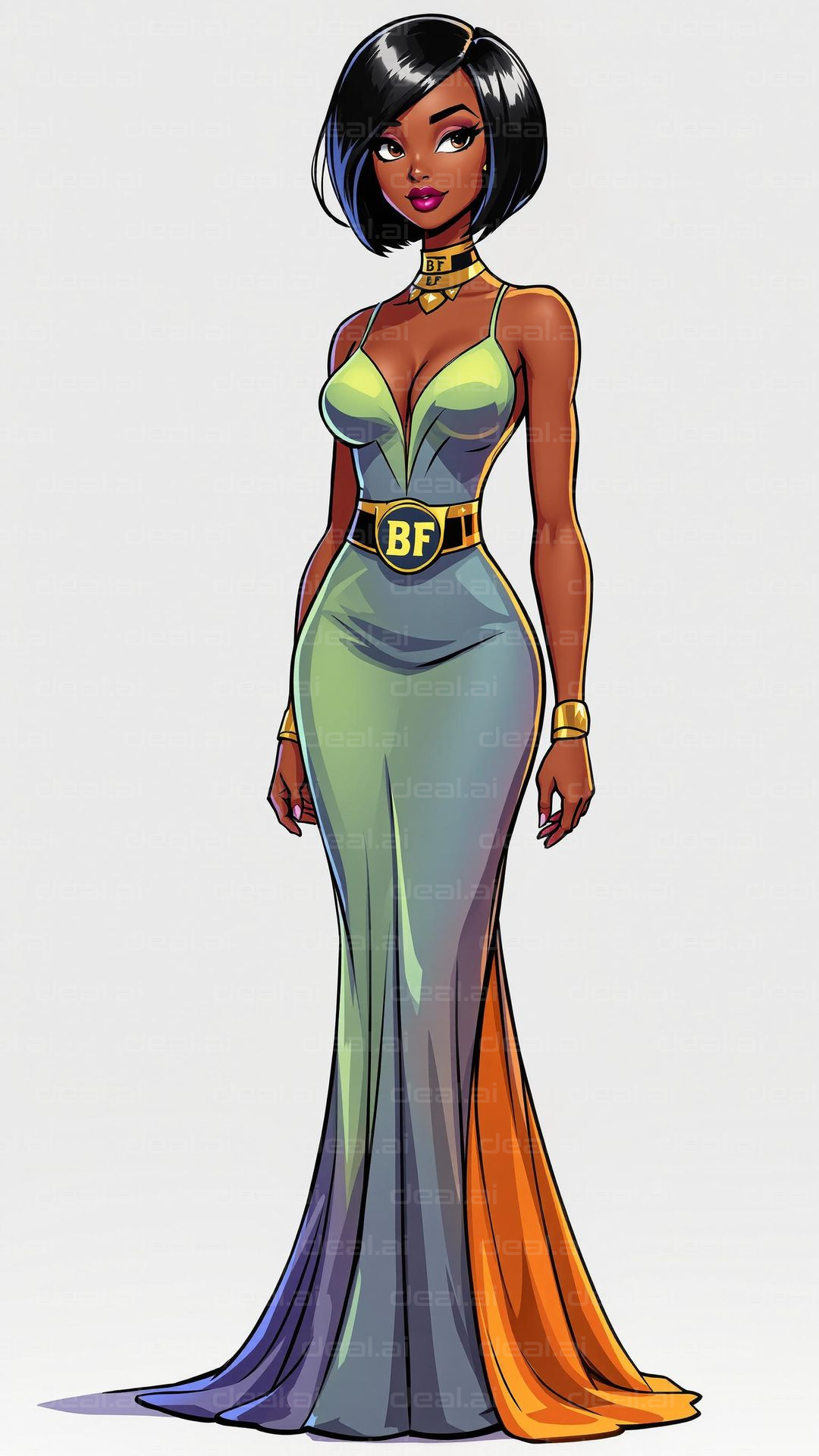 Elegant Evening Gown Cartoon Character