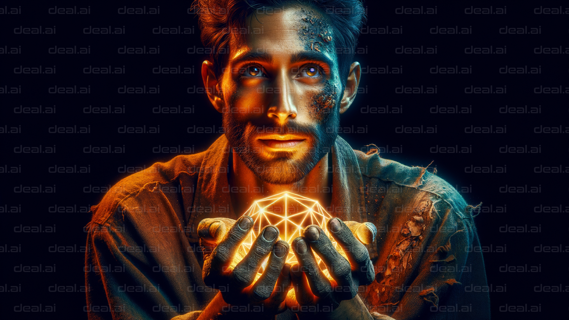 Man Holding Glowing Geometric Orb