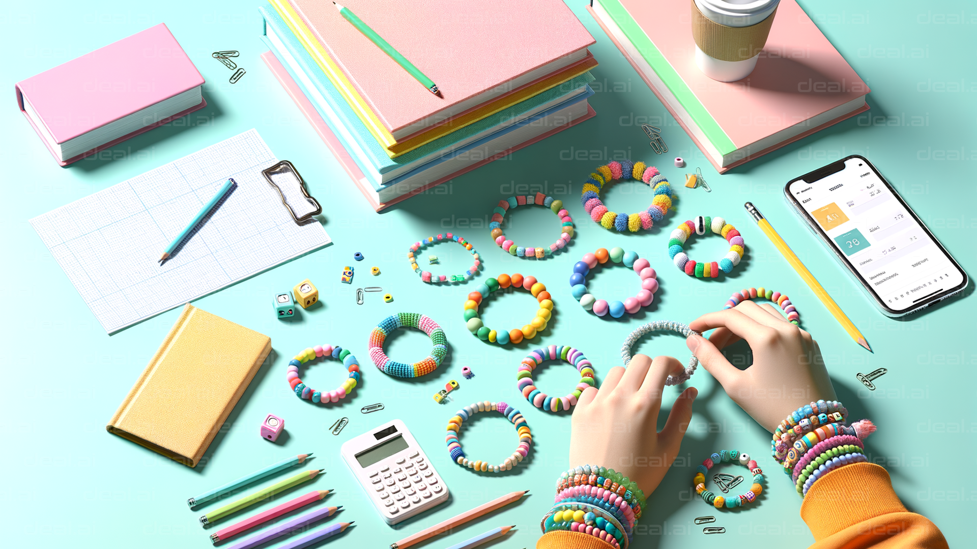 Crafting Colorful Bracelets at Desk