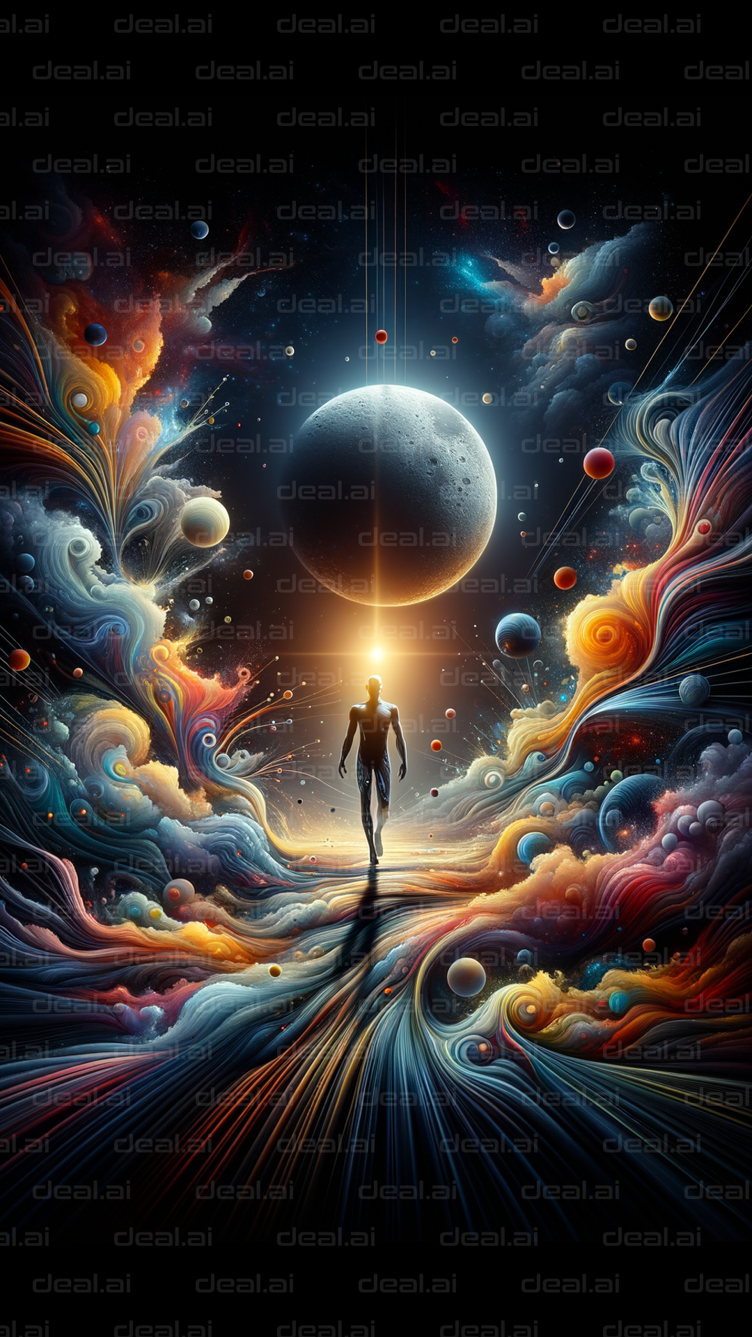 "Cosmic Journey: Man in Stellar Landscape"