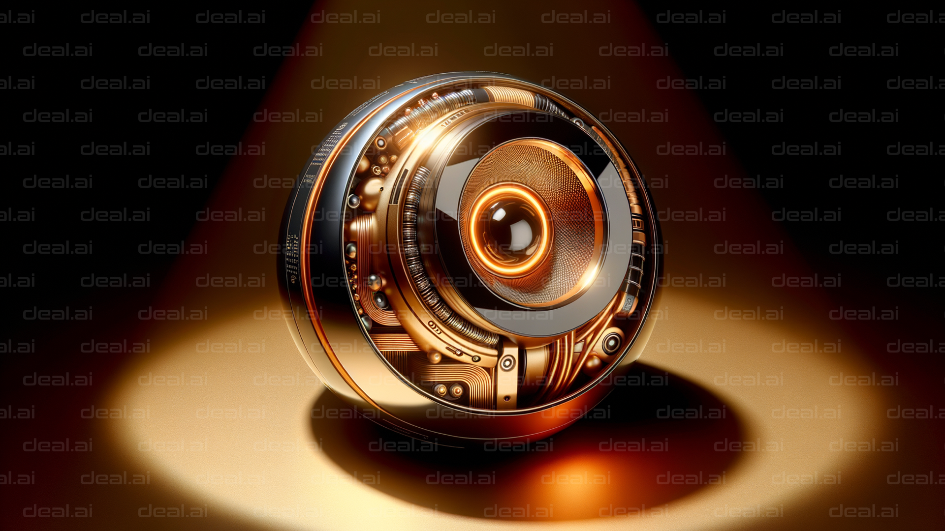 Futuristic Golden Orb in Spotlight