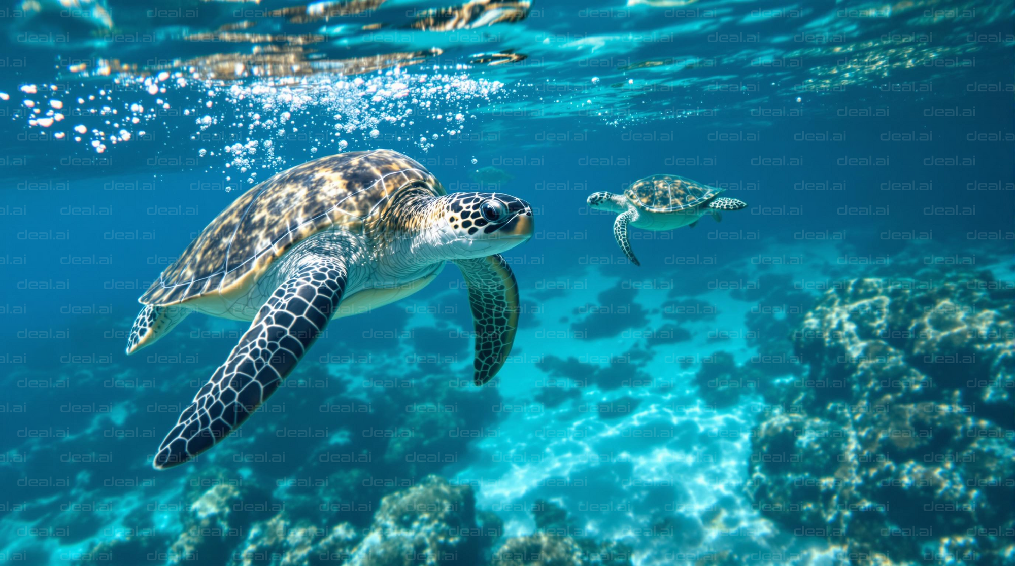 Sea Turtles Swimming Underwater