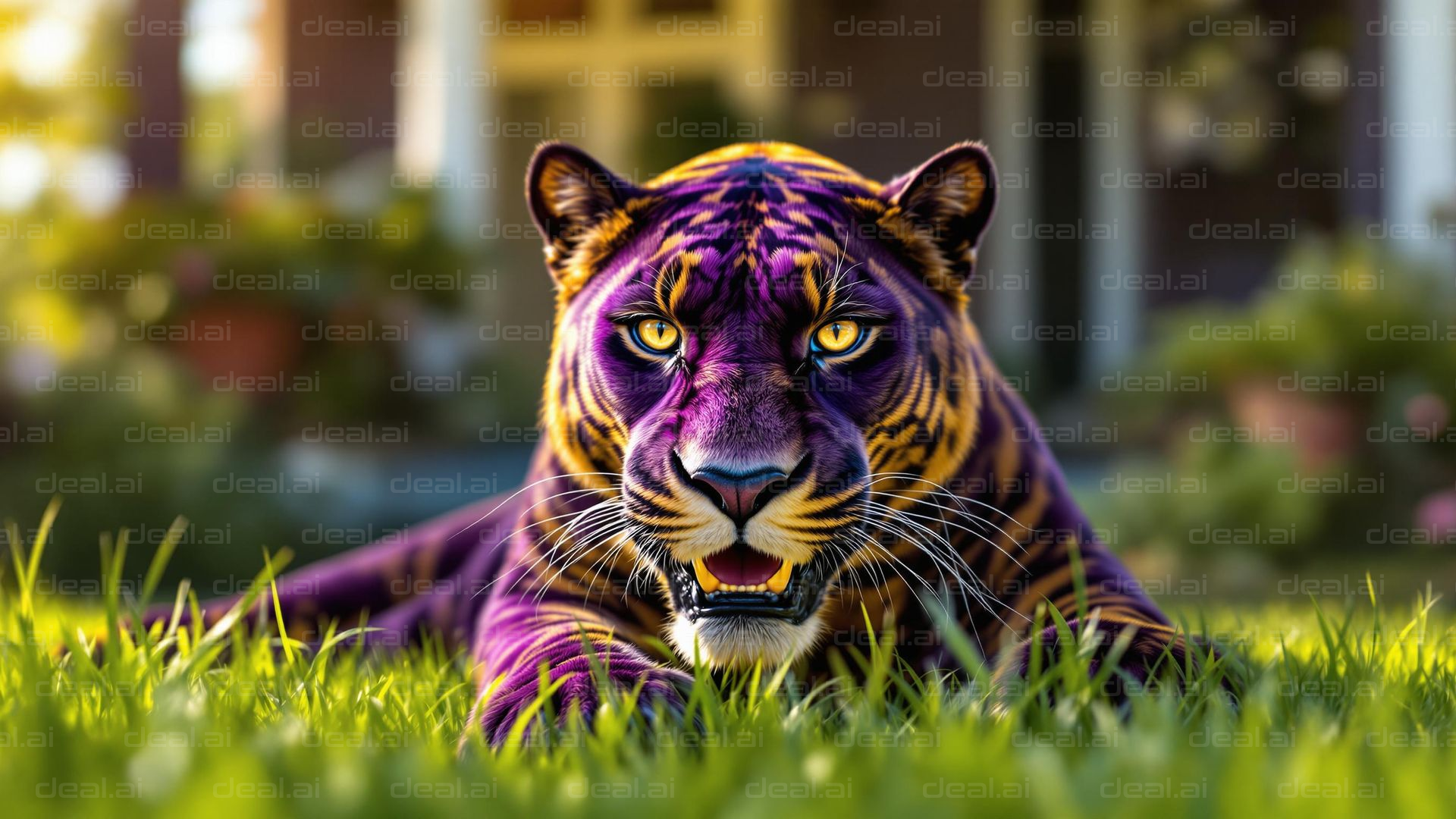 Vibrant Purple Tiger in Grass