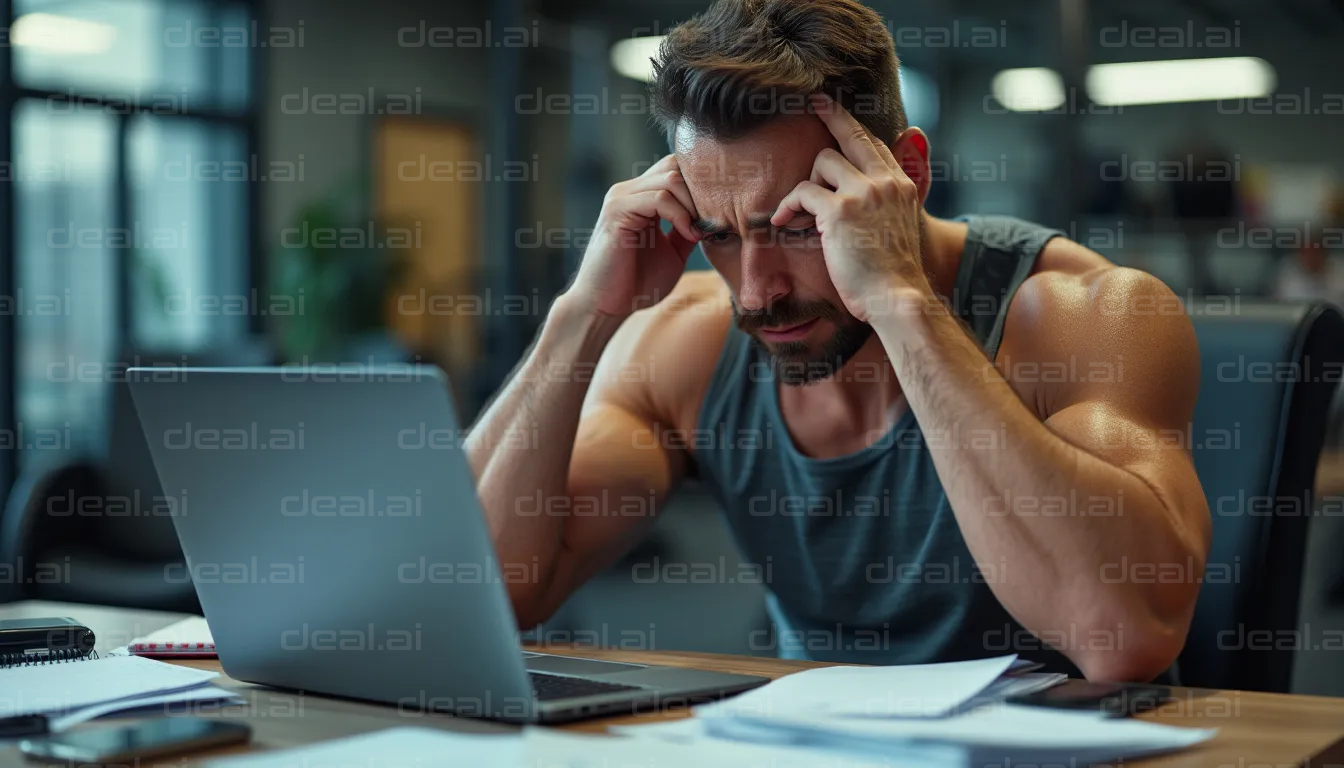 Stressed Man Working on Laptop