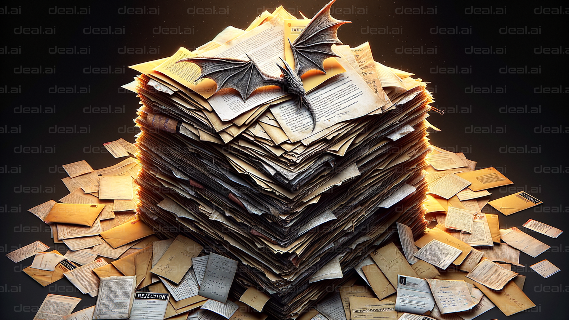 Dragon on Pile of Ancient Documents