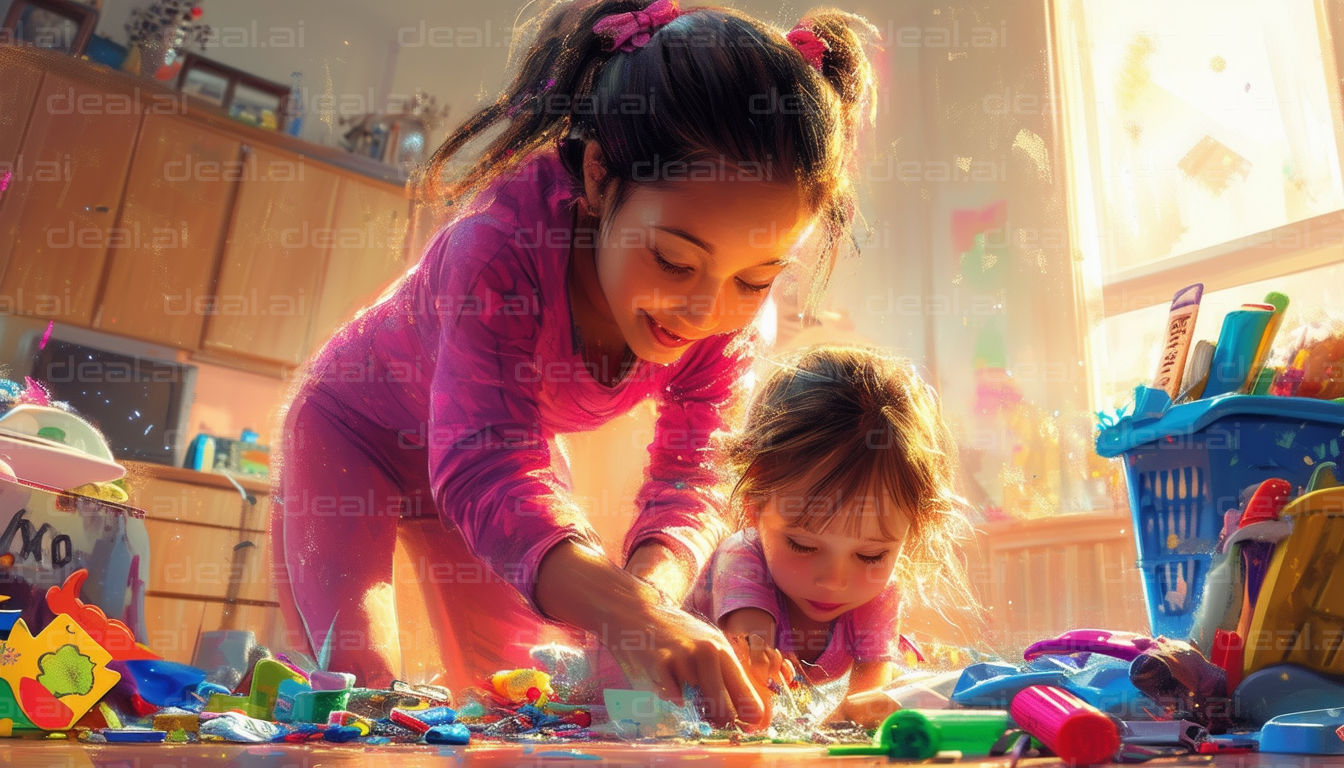 "Sisters Enjoy Creative Playtime Together"