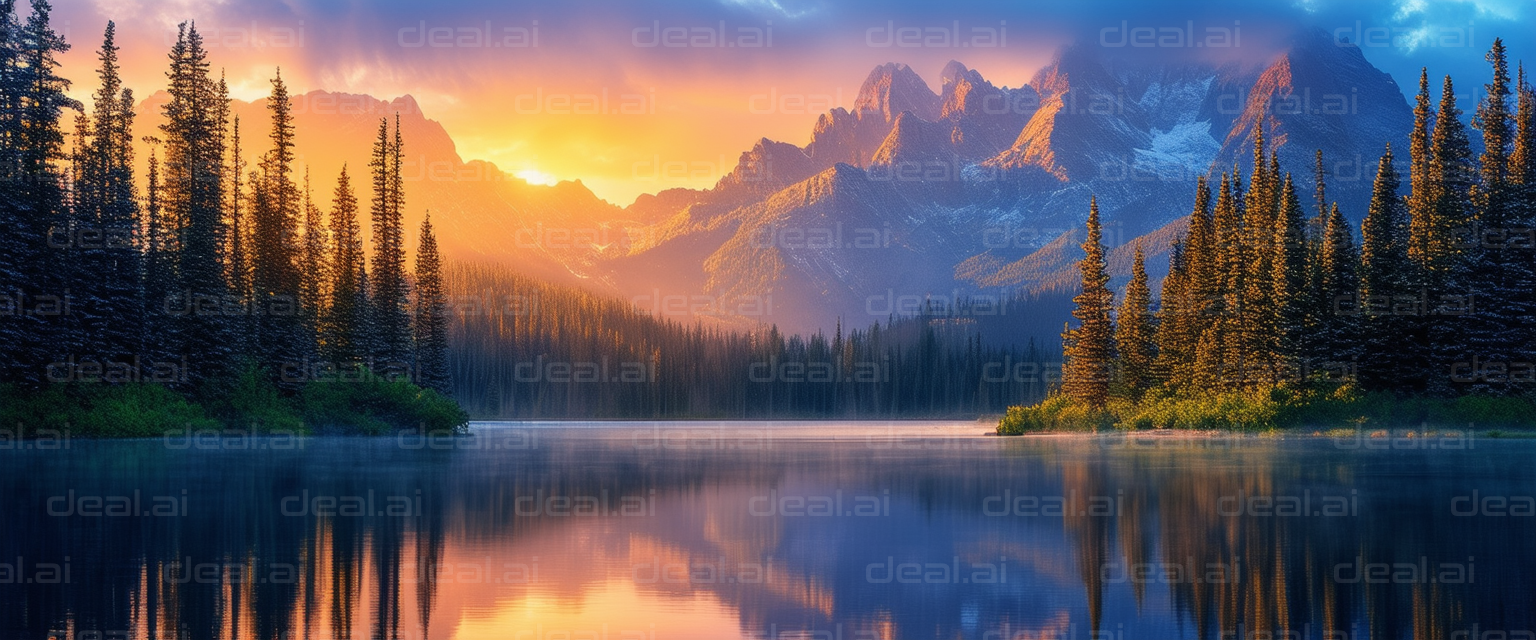 "Sunrise Over Serene Mountain Lake"