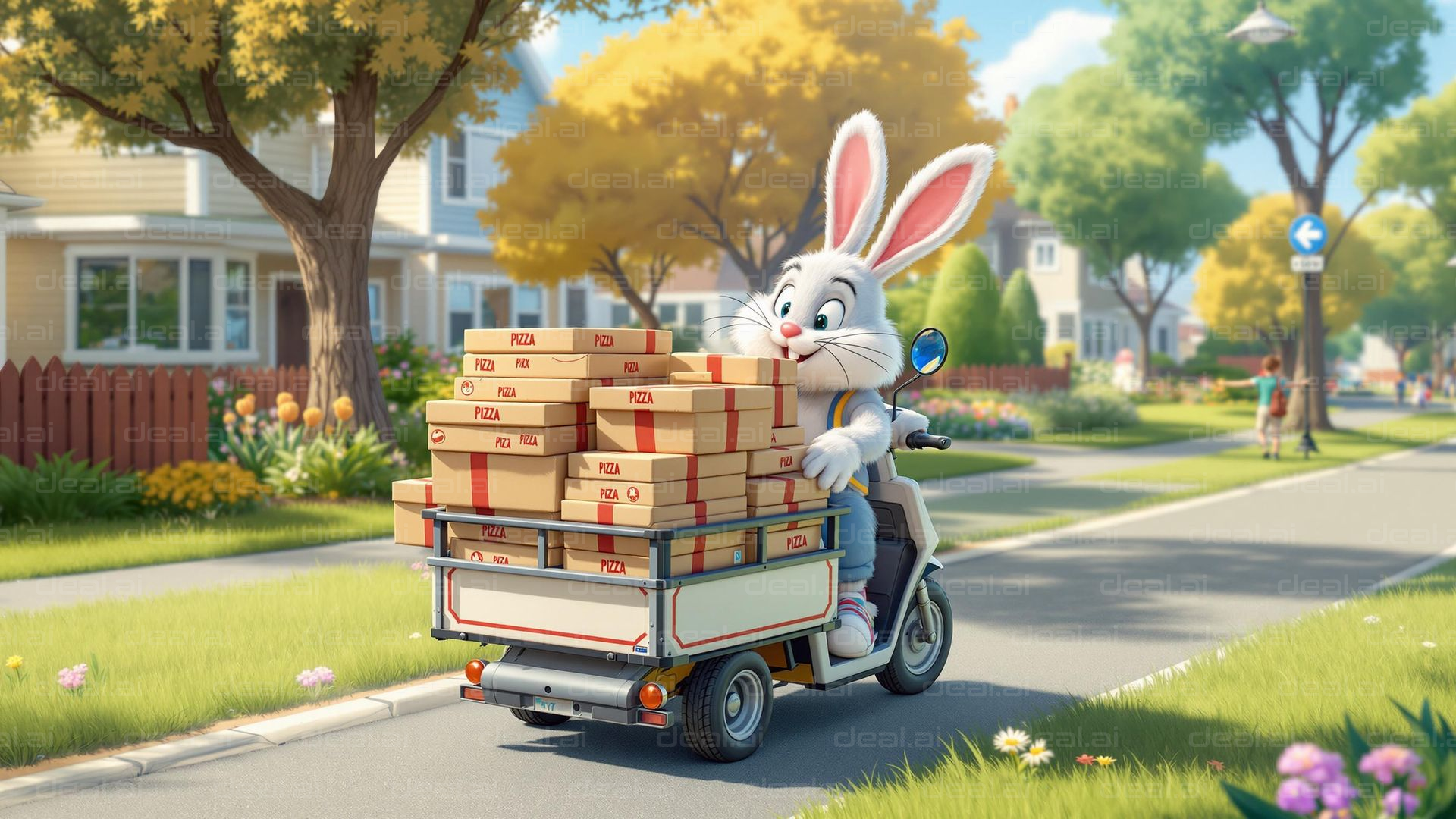 Bunny Delivering Pizzas on Scooter