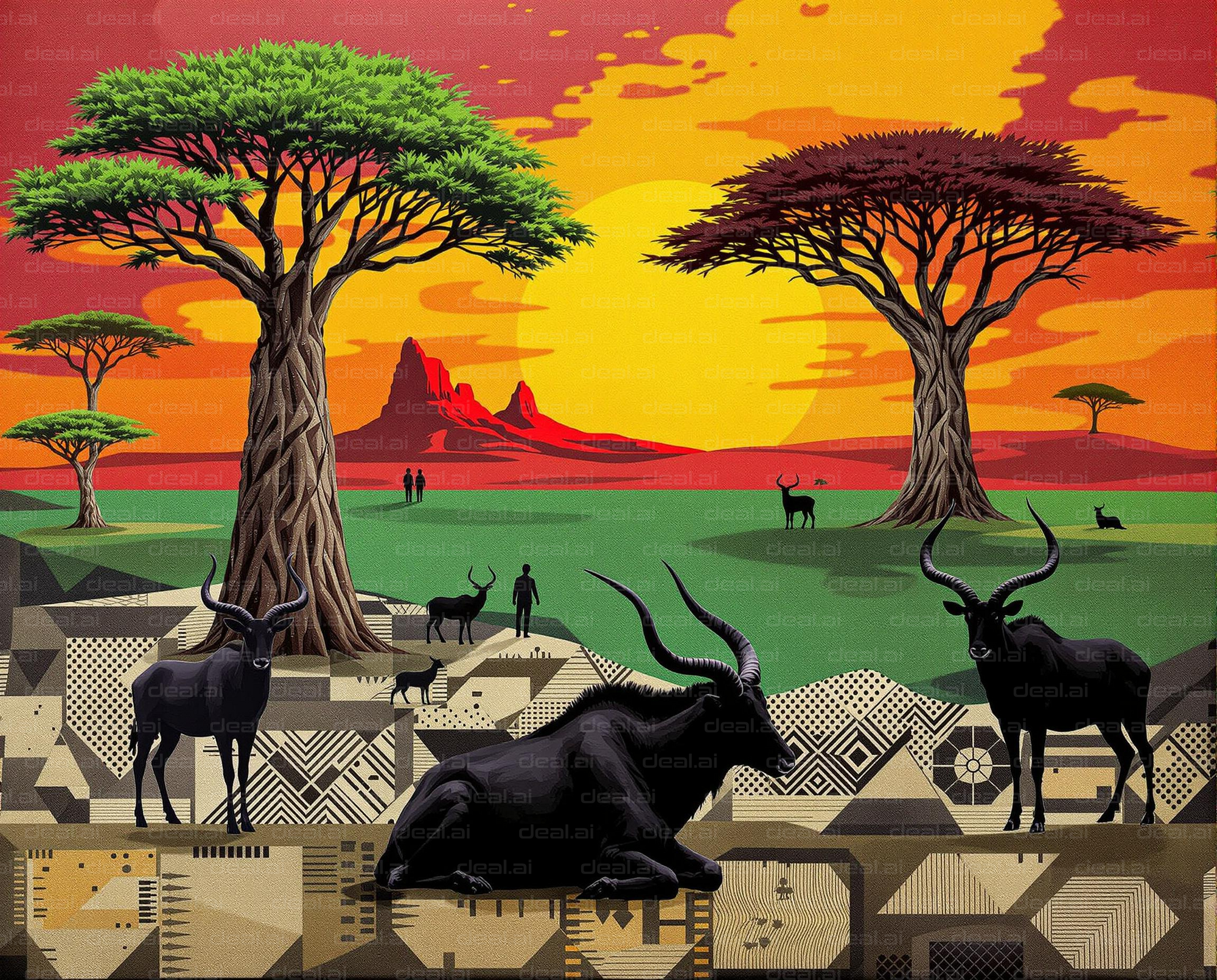 "Vibrant Savanna Sunset Art"
