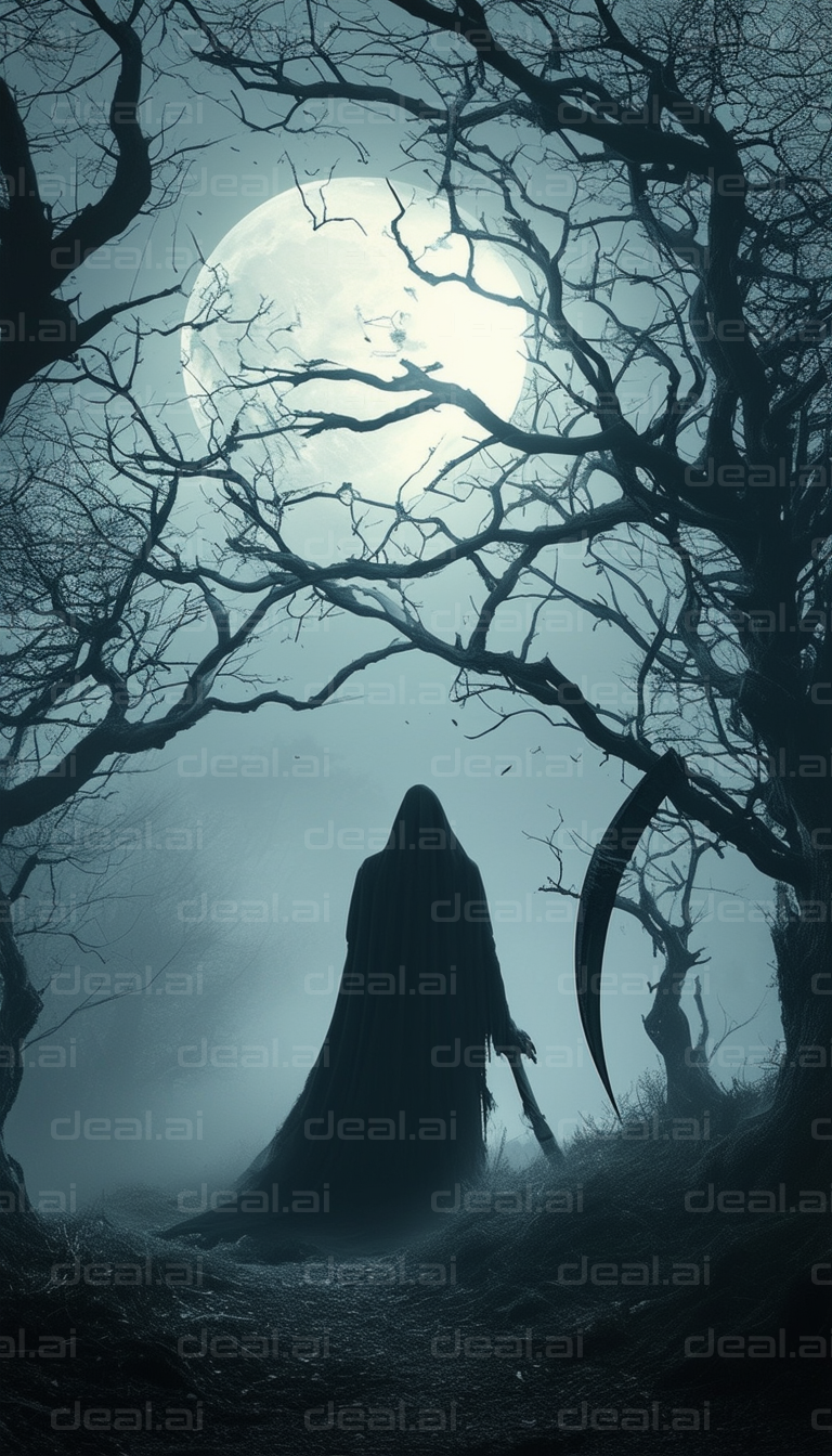 "Reaper's Stroll Under Moonlit Skies"