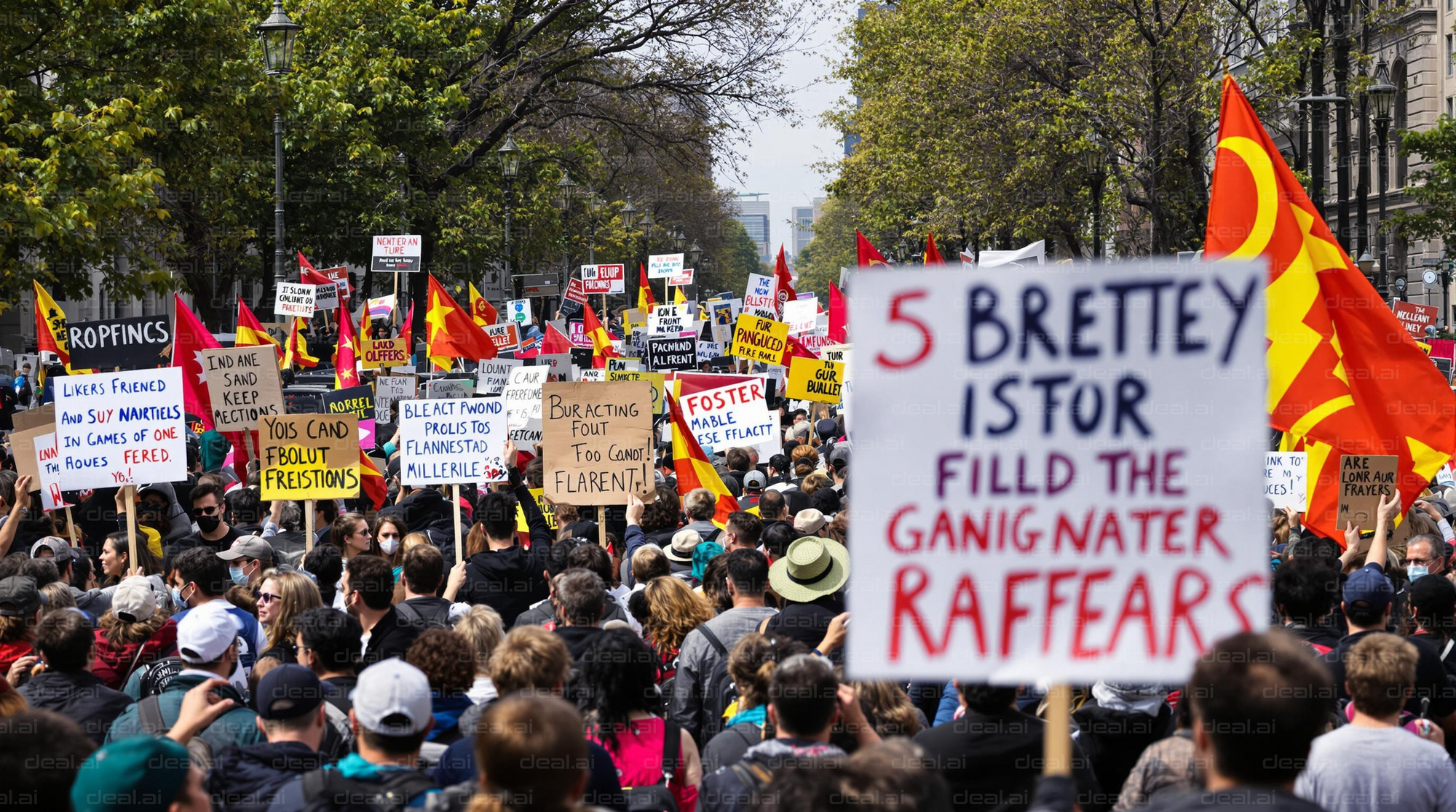 Large Protest with Colorful Signs