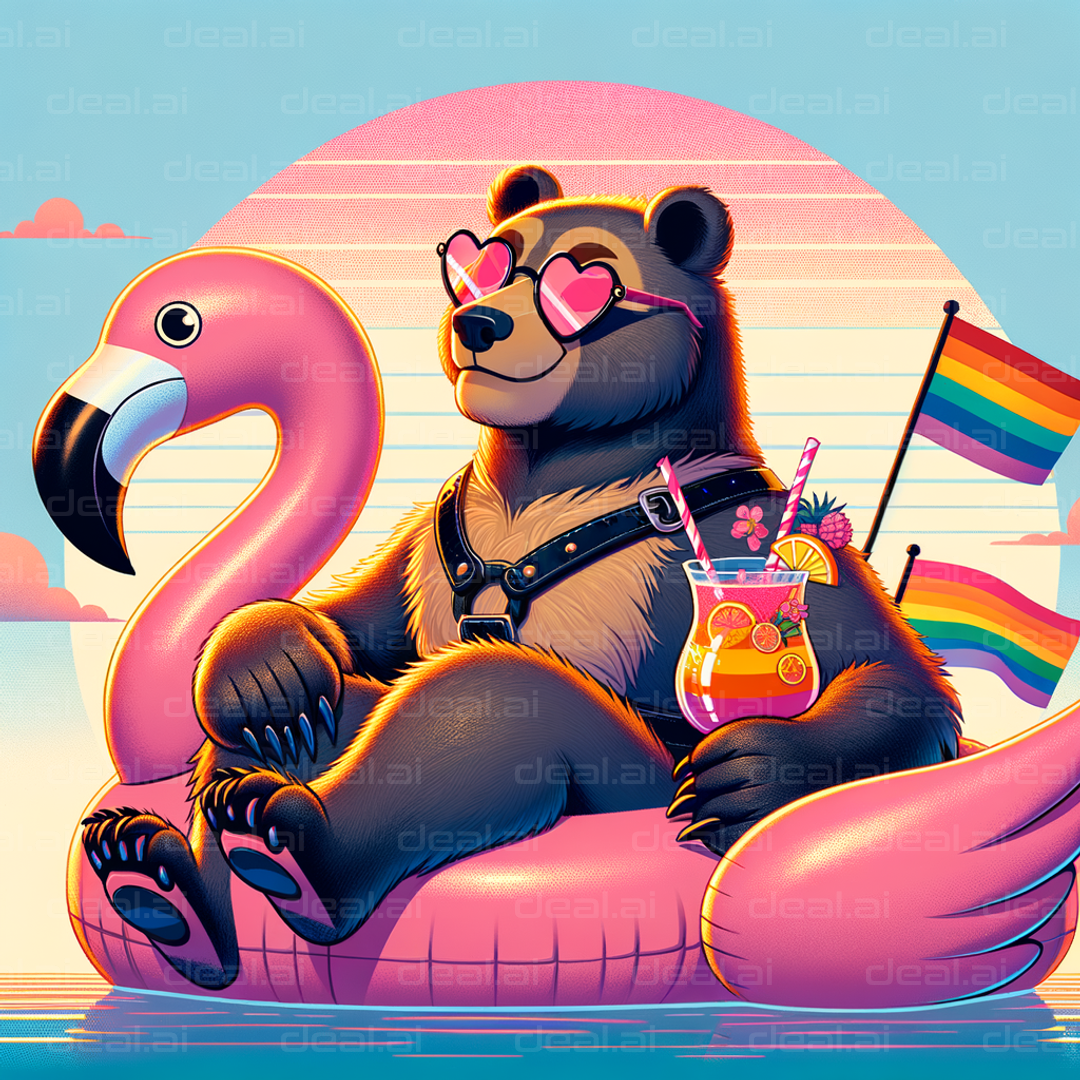 Bear Floats with Pride Flags and Drink