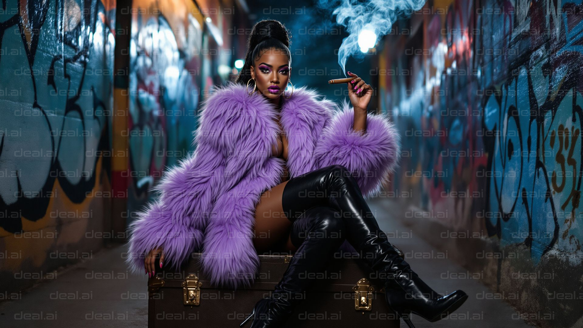 "Glamour in Purple Fur & Graffiti"