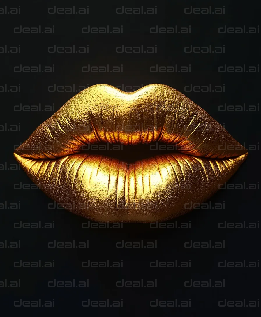 Golden Lips Against Dark Background