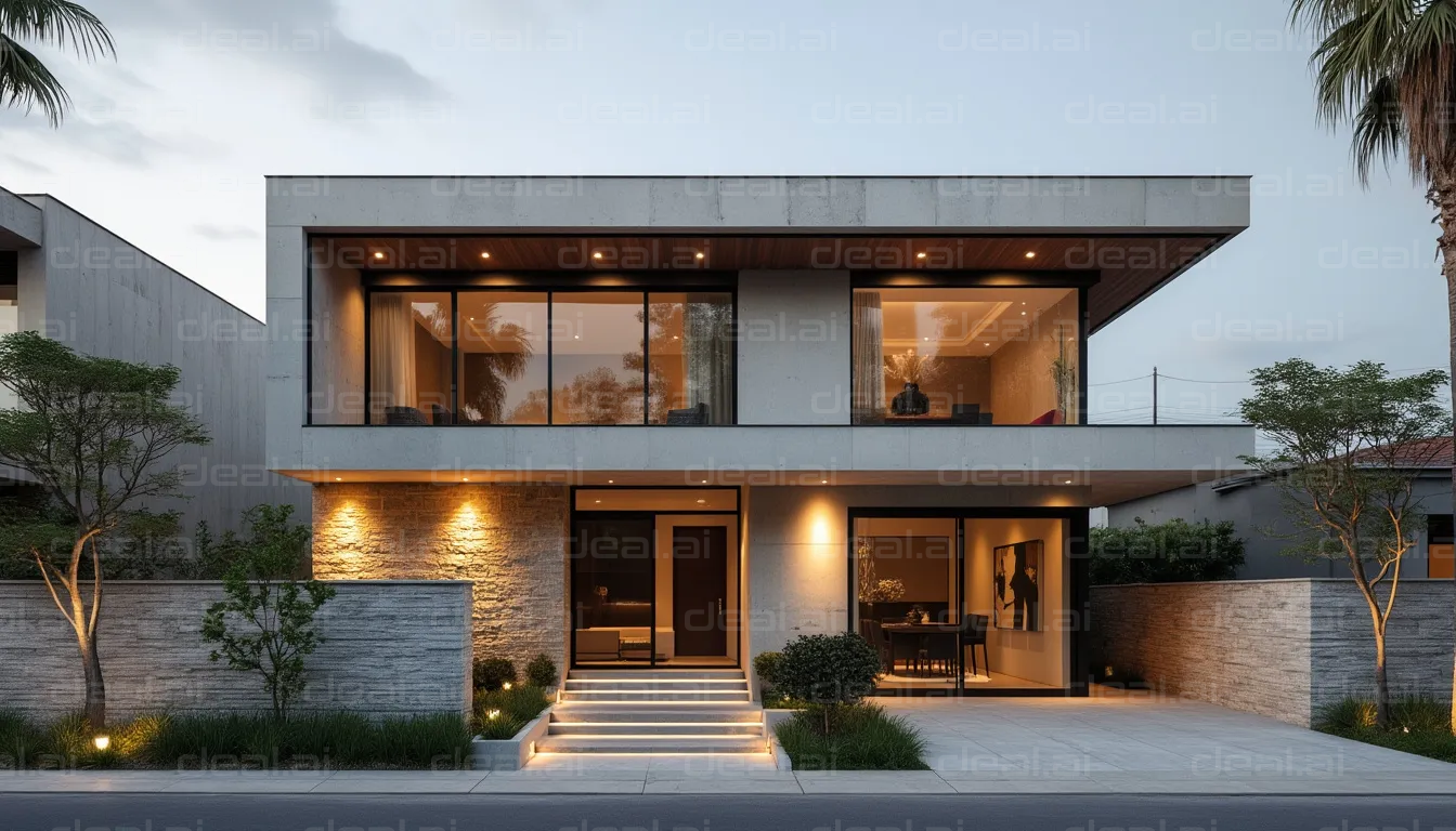 Modern Two-Story House at Dusk