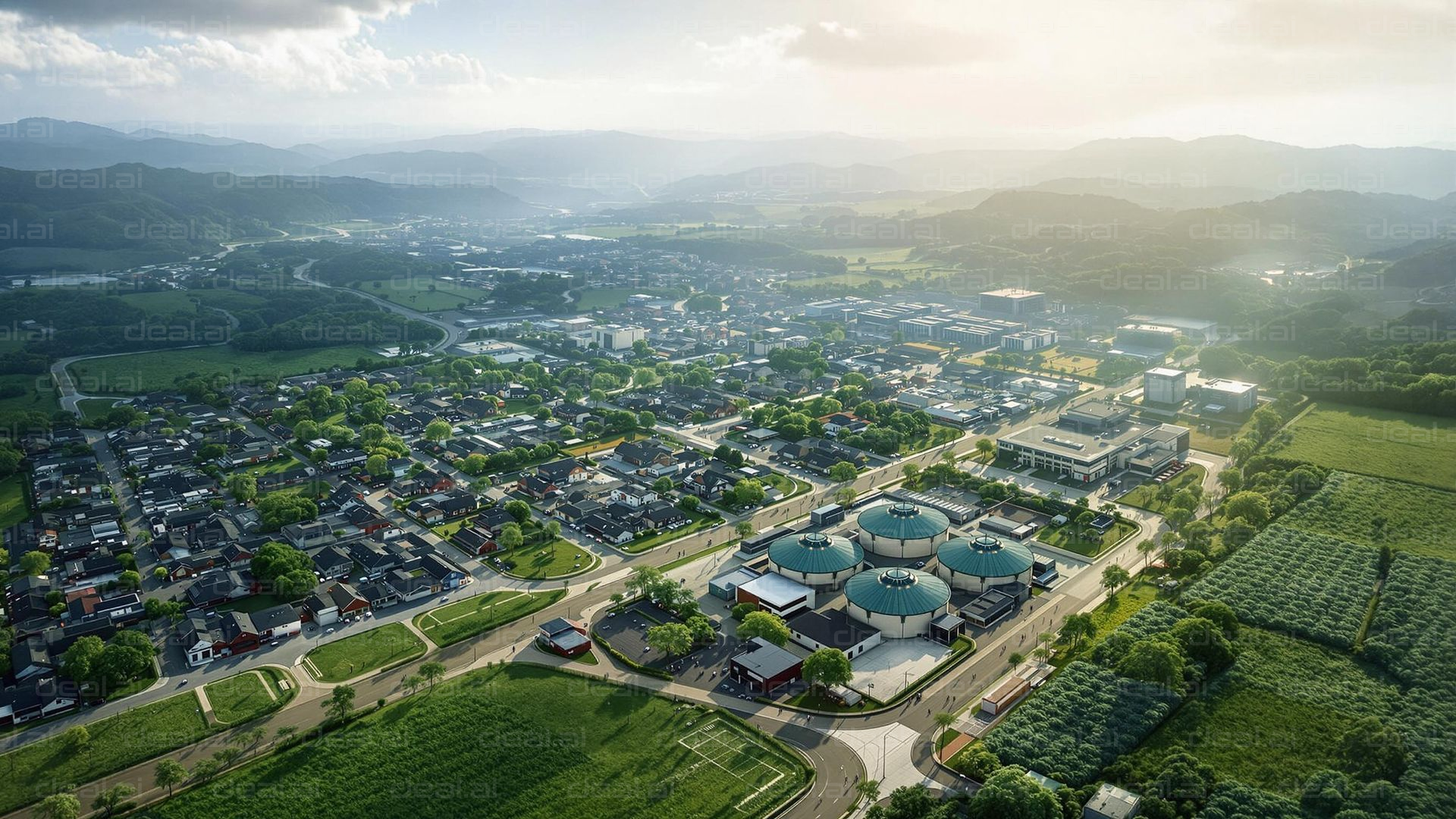 Peaceful Suburban Landscape Aerial View