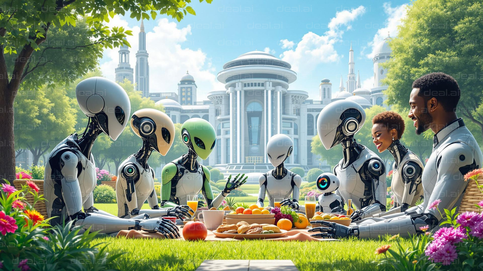 "Futuristic Picnic Gathering"
