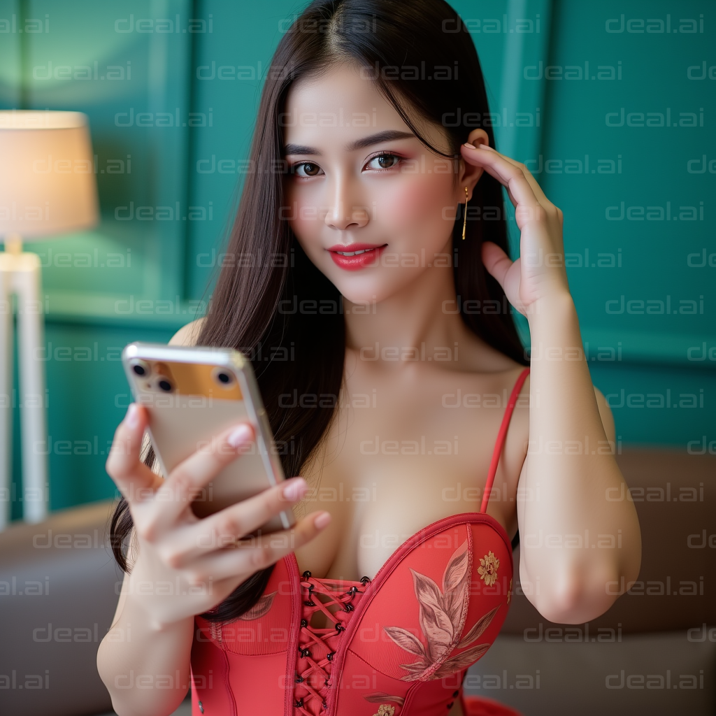 "Chic and Connected: Red Elegance"