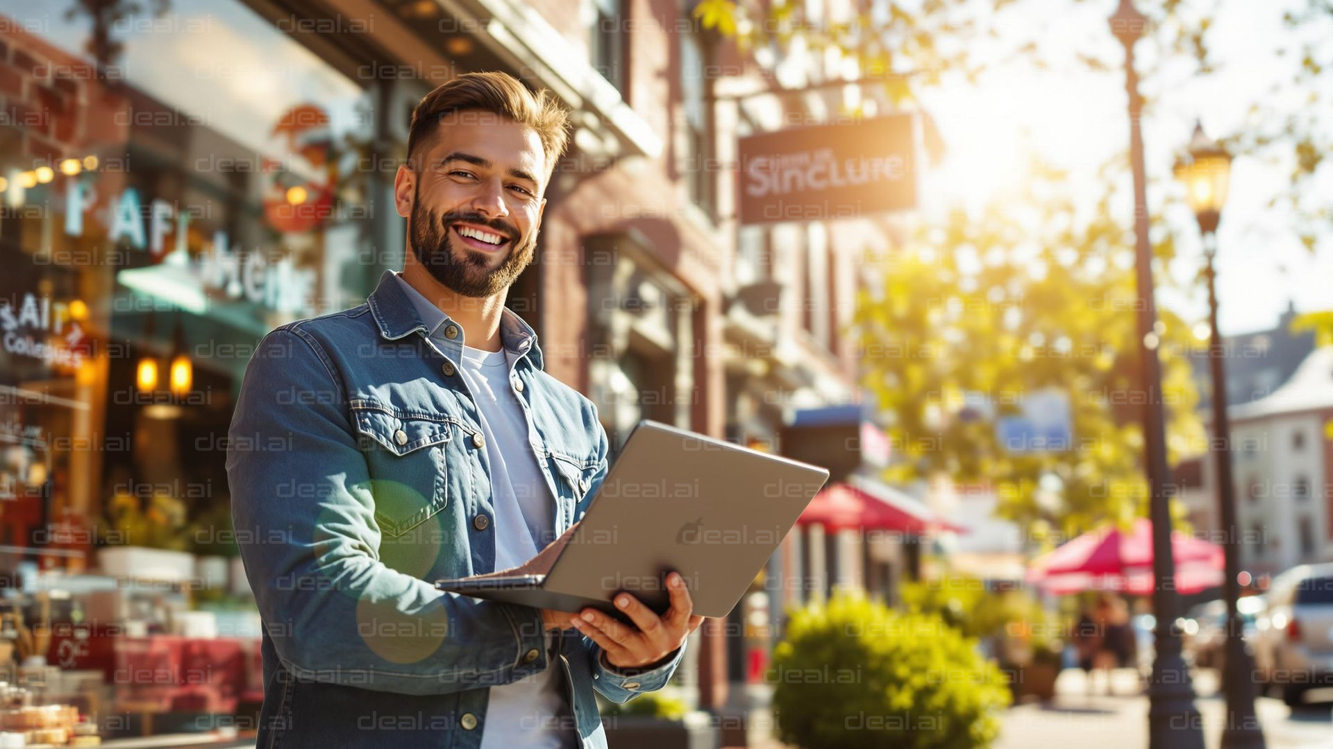 "Sunny Day, Laptop in Hand"