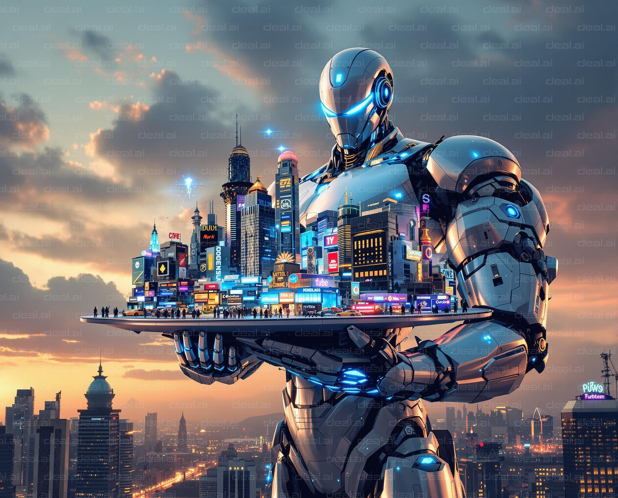 Futuristic City on Robot's Hand