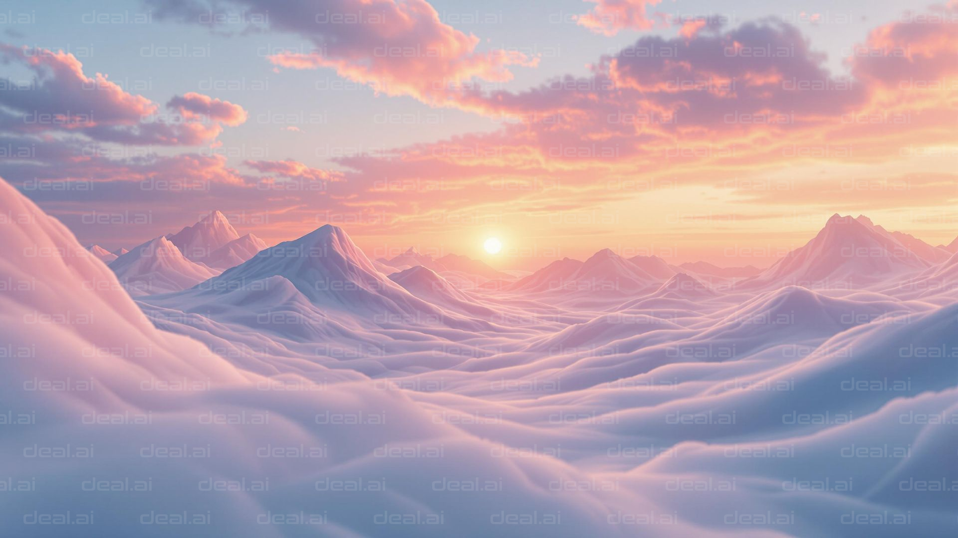 Dreamy Sunset Over Cloudy Peaks
