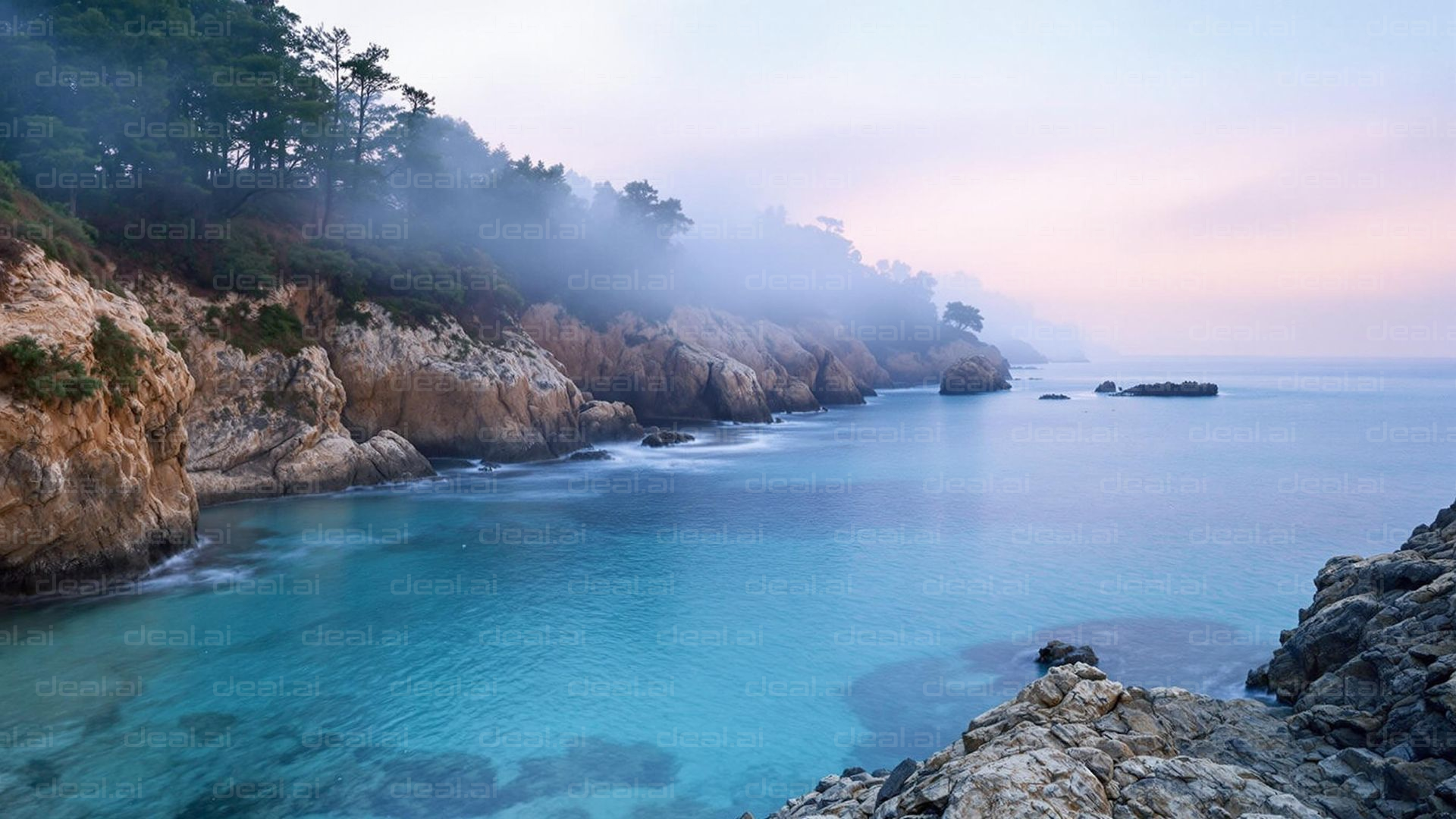 "Misty Coastal Serenity at Dawn"