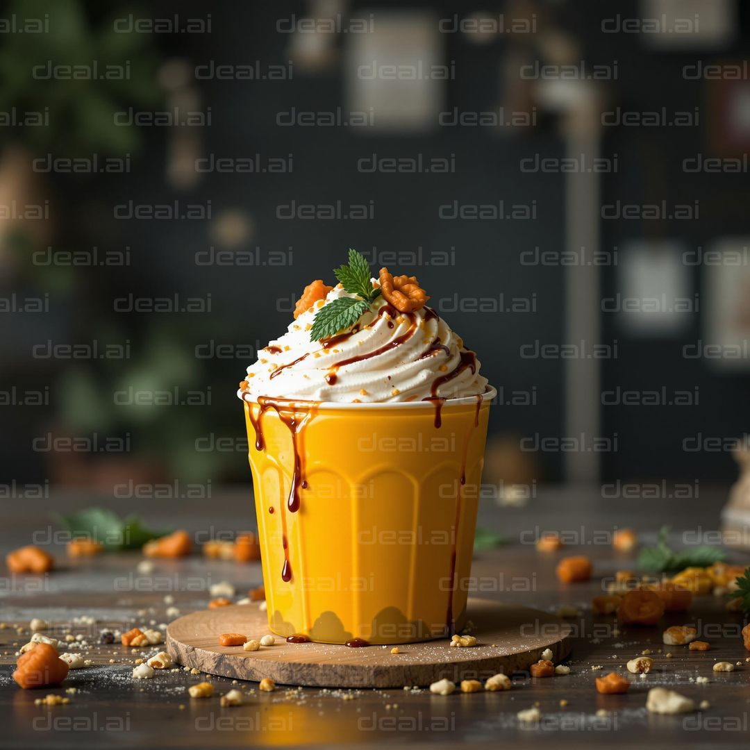 Creamy Caramel Delight in Yellow Cup