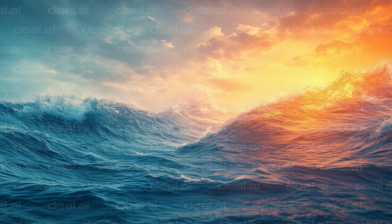 "Sunlit Ocean Waves in Twilight"