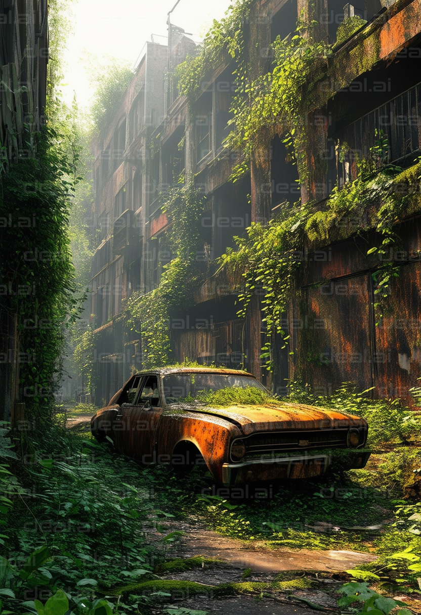 Abandoned City Street Overgrown by Nature