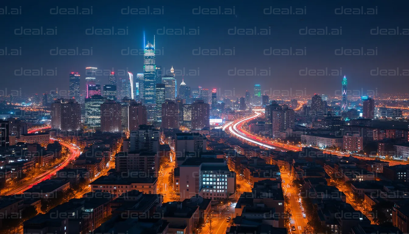 City Skyline Illuminated at Night
