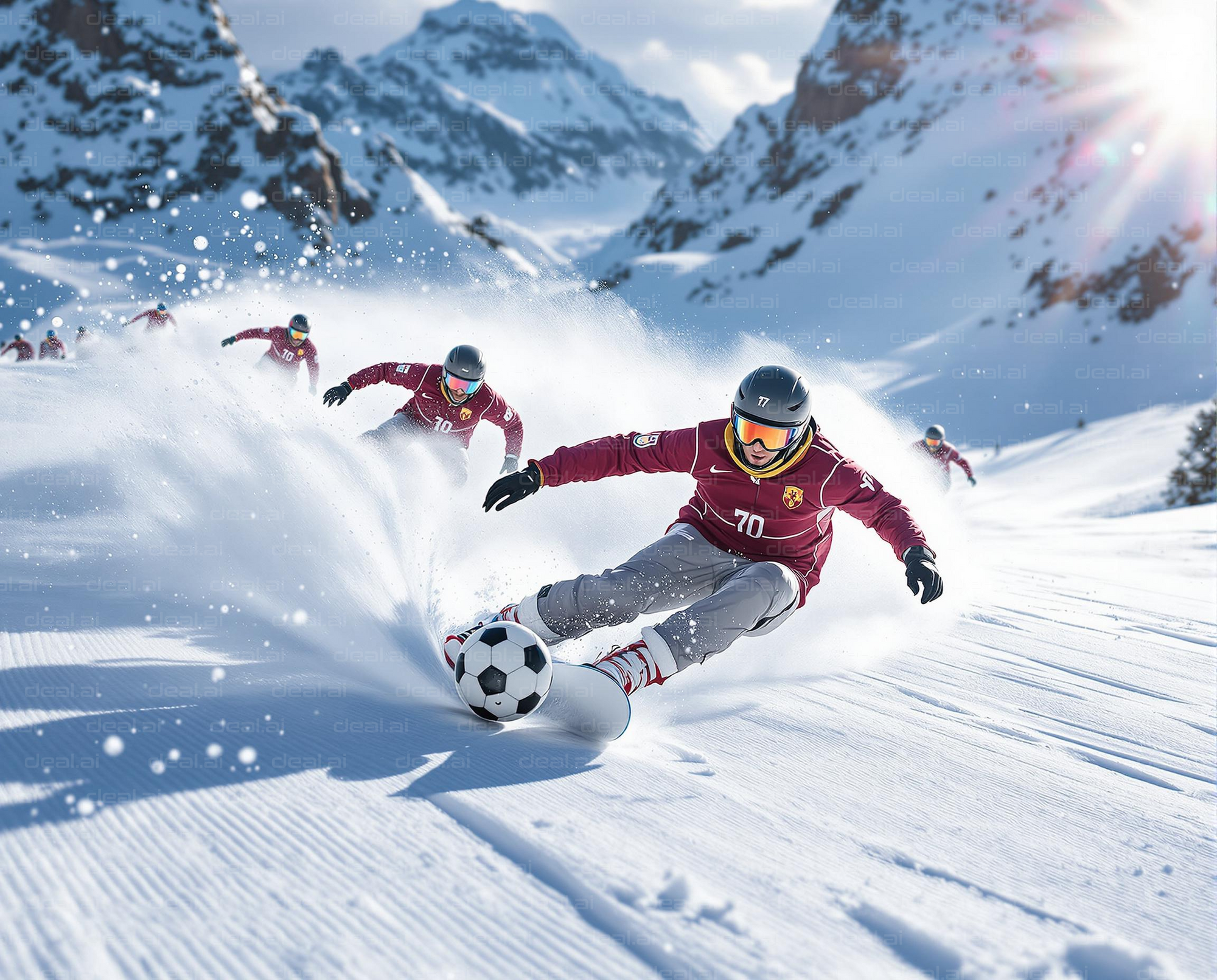 Snowboarding Soccer Game in the Alps