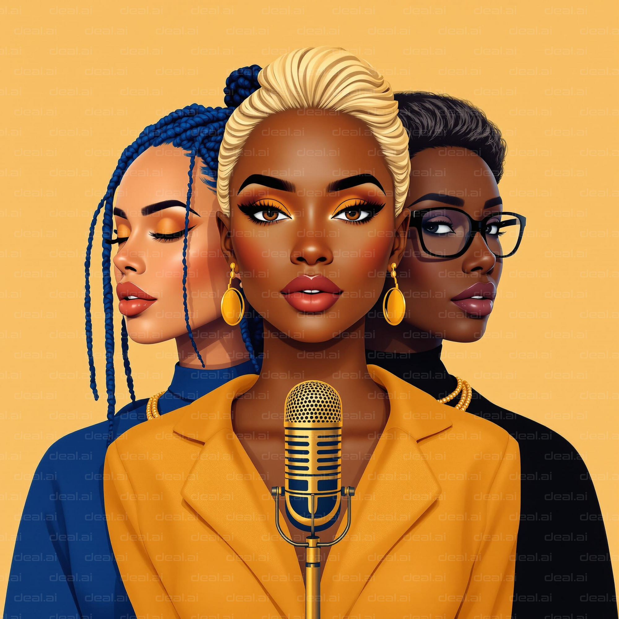 "Triple Portrait with Microphone"