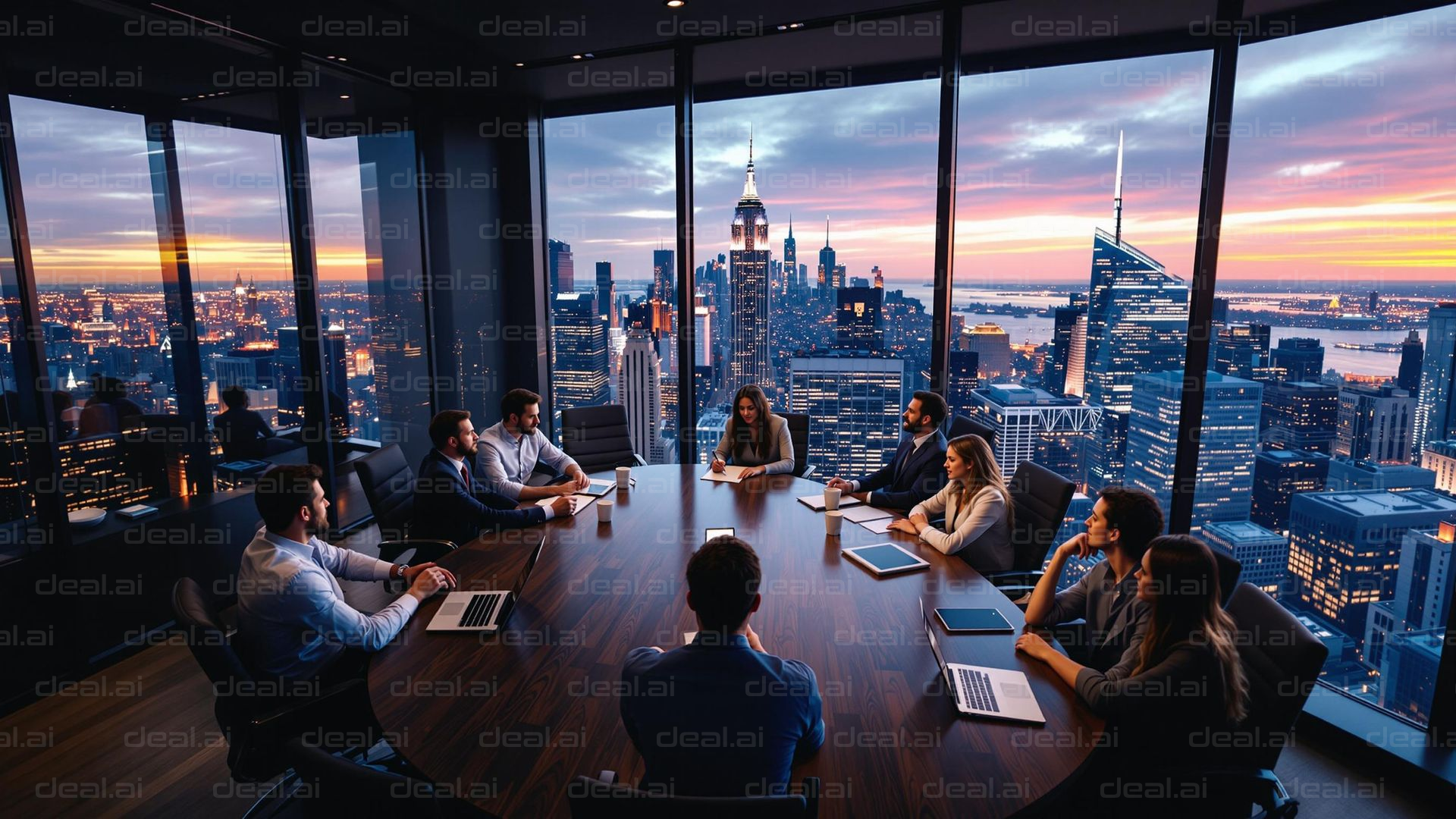 Cityscape Meeting at Sunset