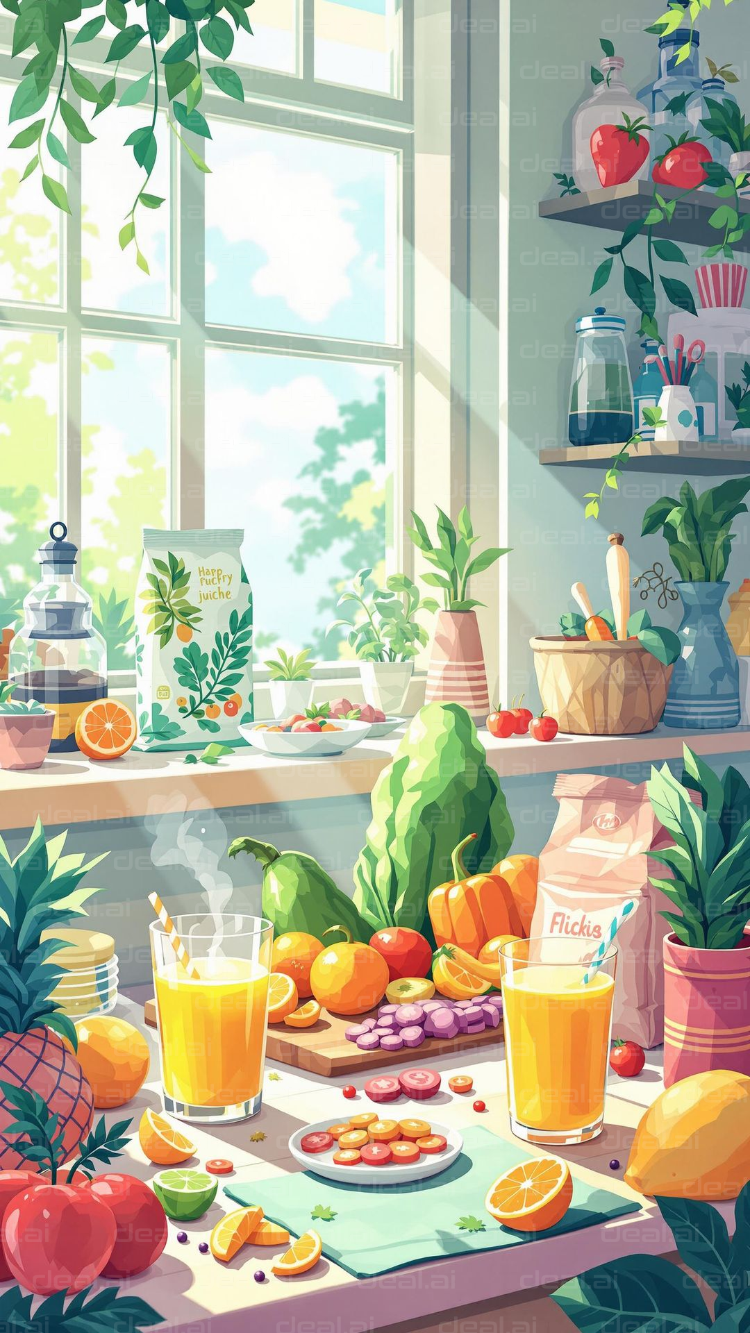 Sunny Kitchen with Fresh Produce
