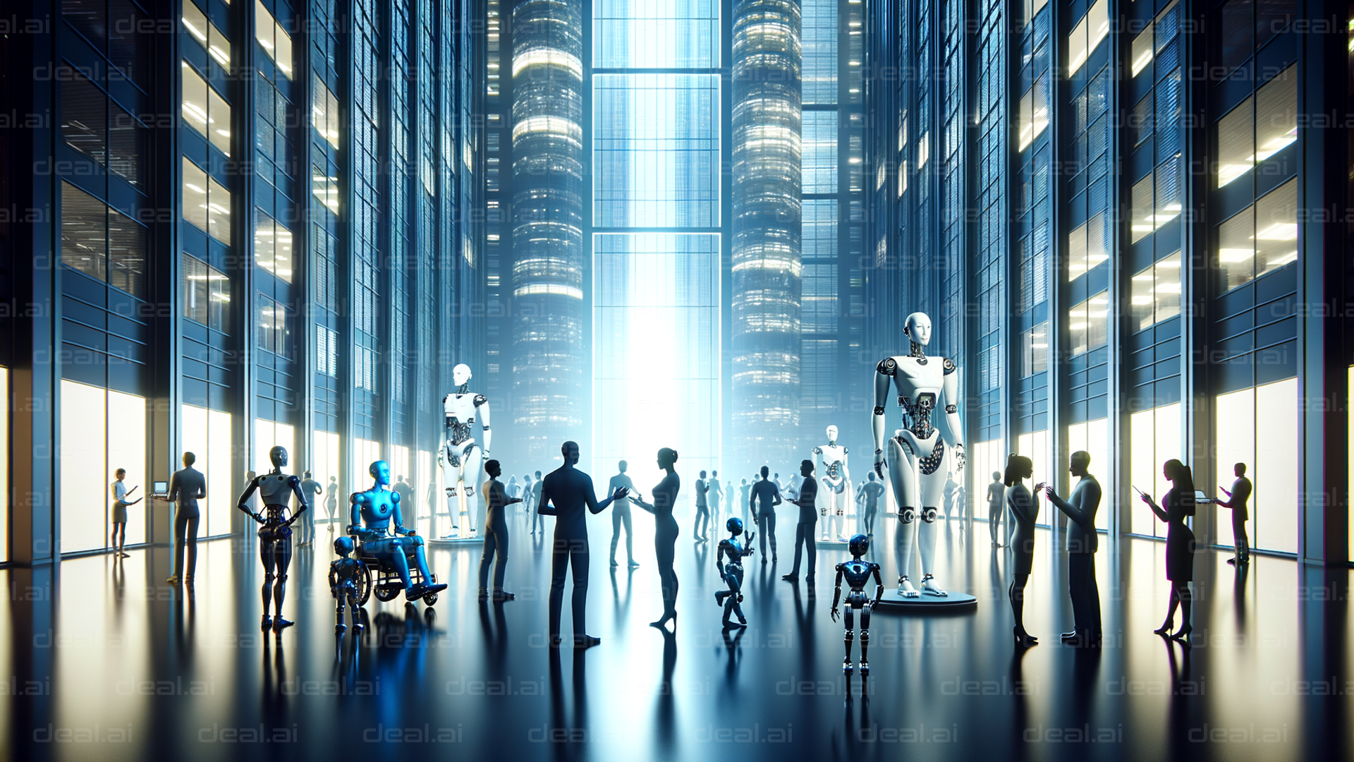 Futuristic Robots and Humans Coexist