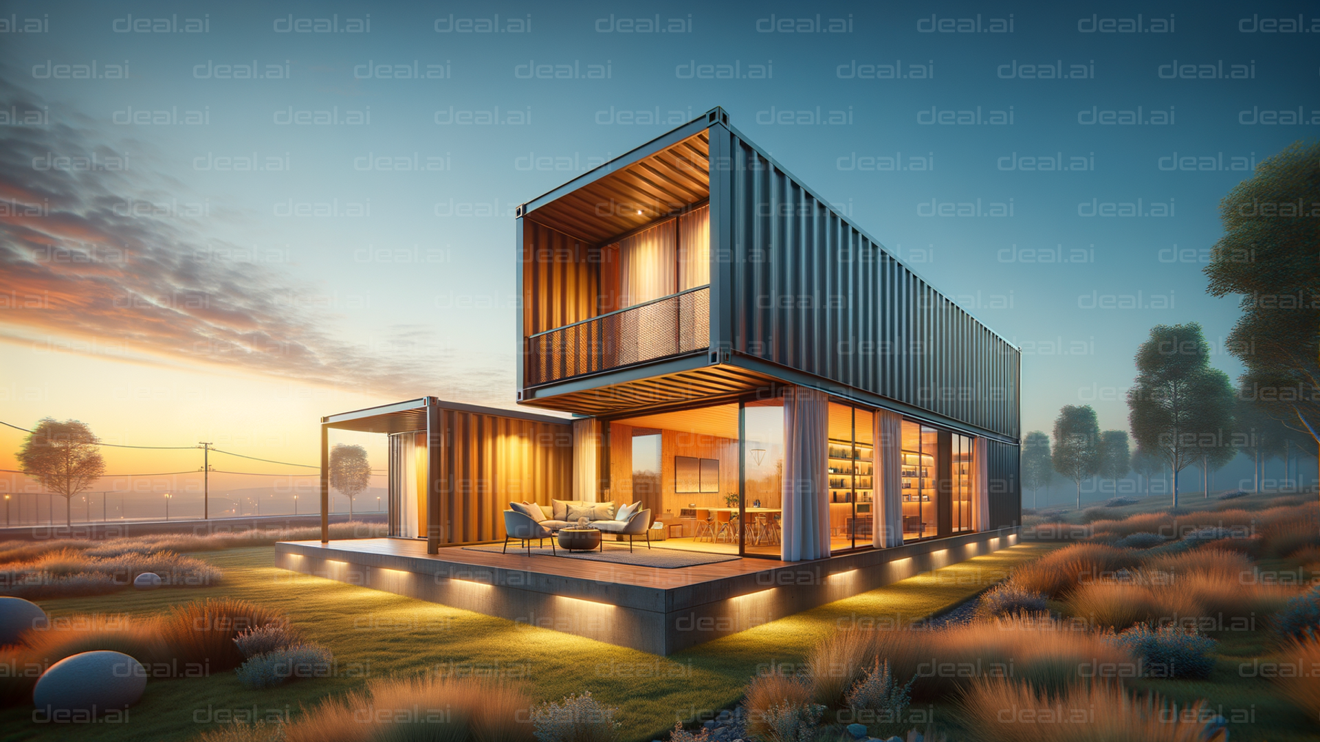 Modern Container Home at Dusk