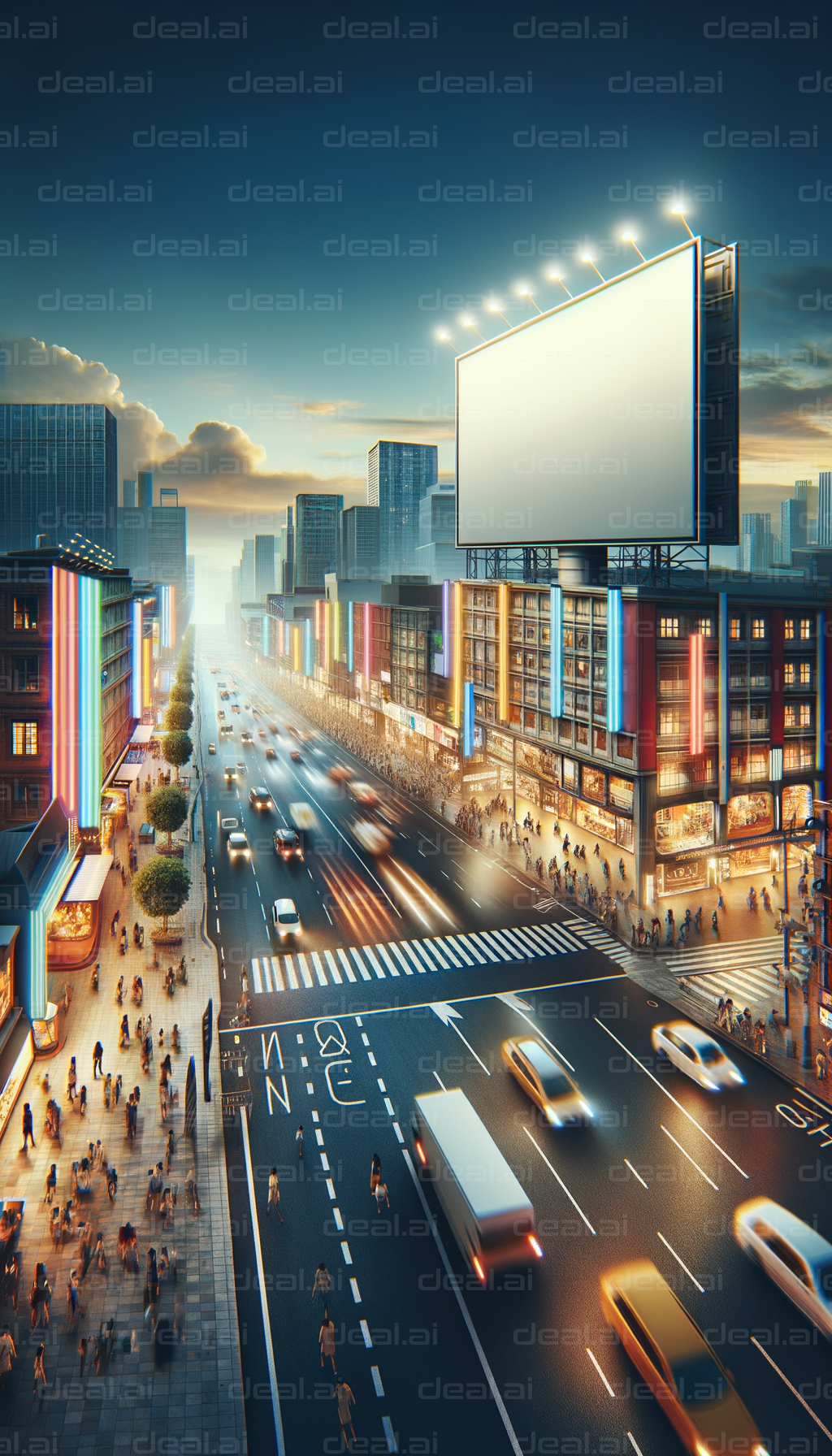 City Nightscape with Bright Billboards