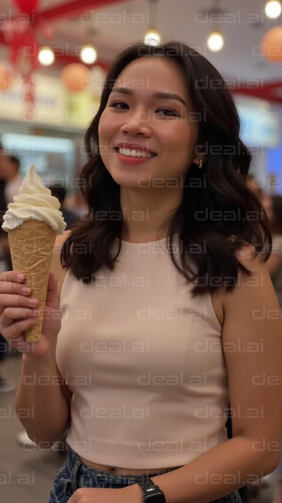 "Smiling with Ice Cream Delight"