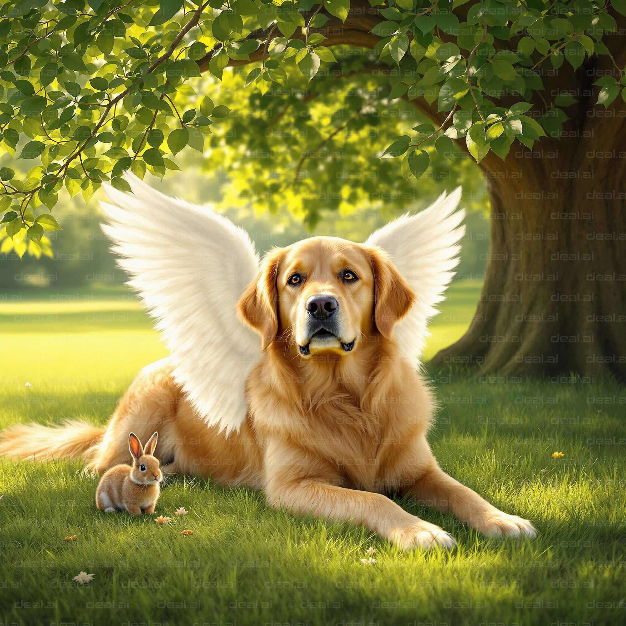 "Angel Dog with Bunny Friend"