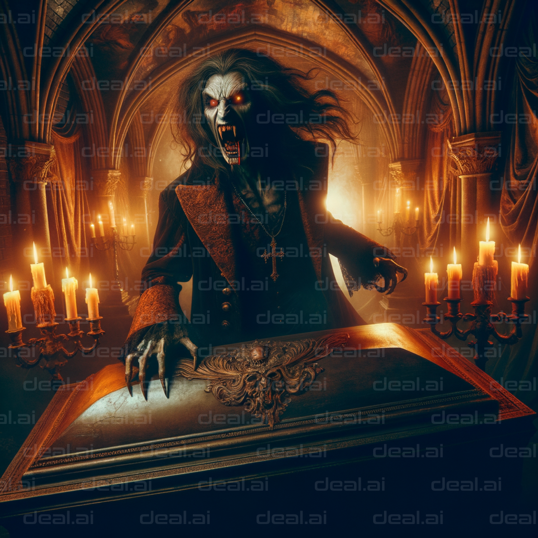 "Vampire Awakens in Gothic Crypt"