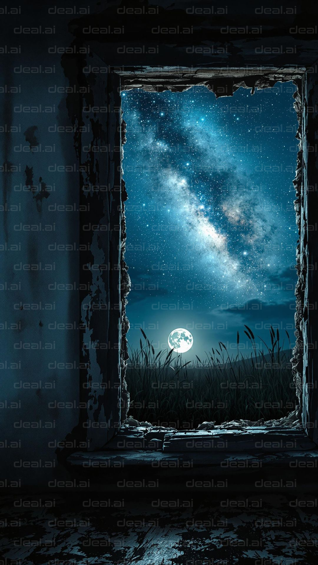 "Starlit Night Through Broken Window"