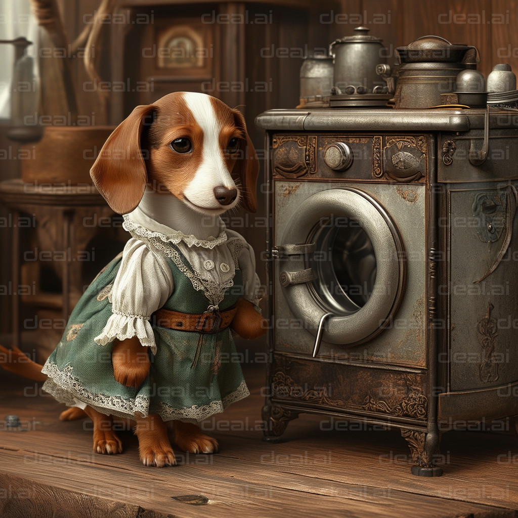 "Dachshund Chef in Rustic Kitchen"