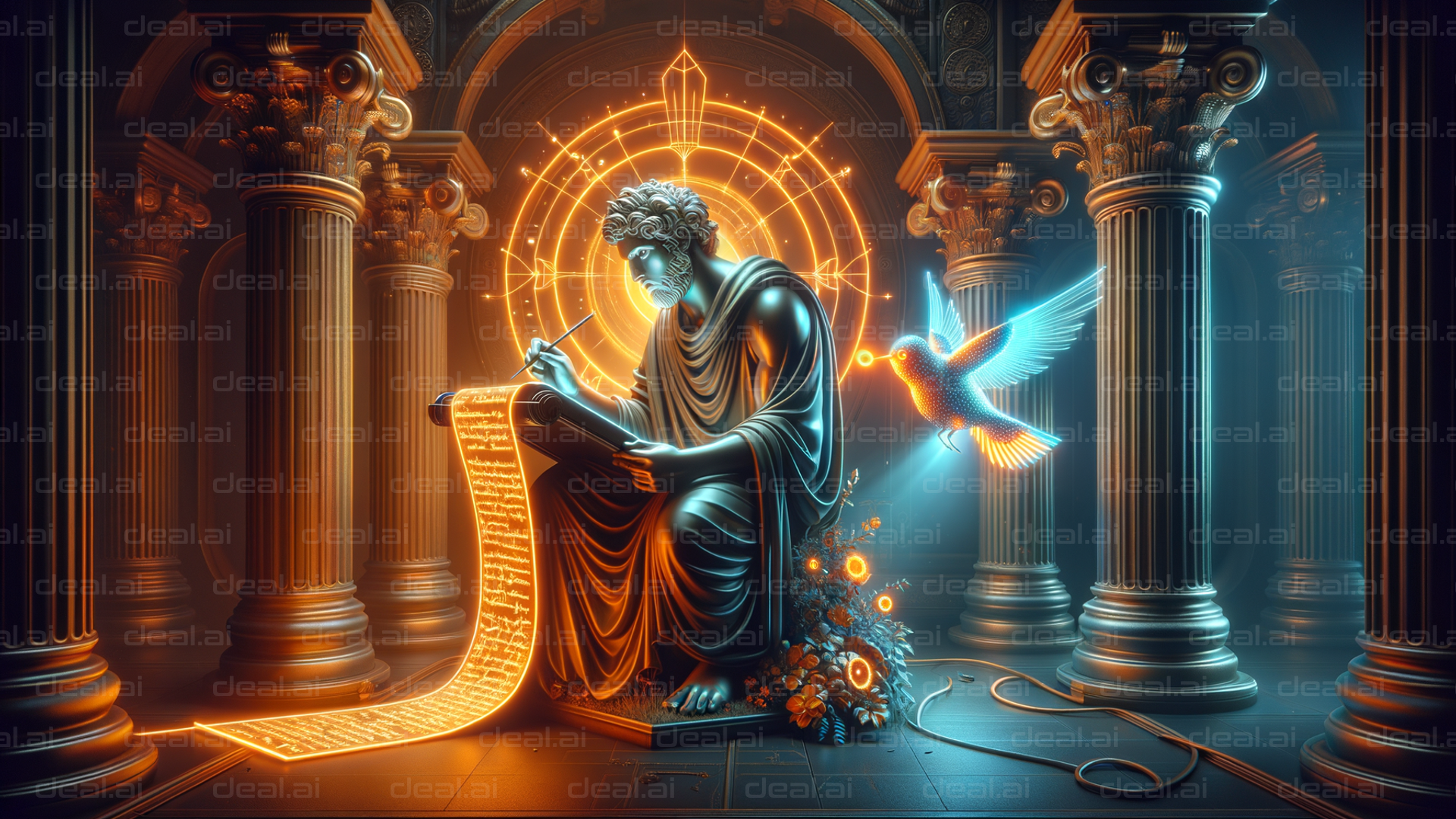 "Ancient Scholar's Luminescent Wisdom"