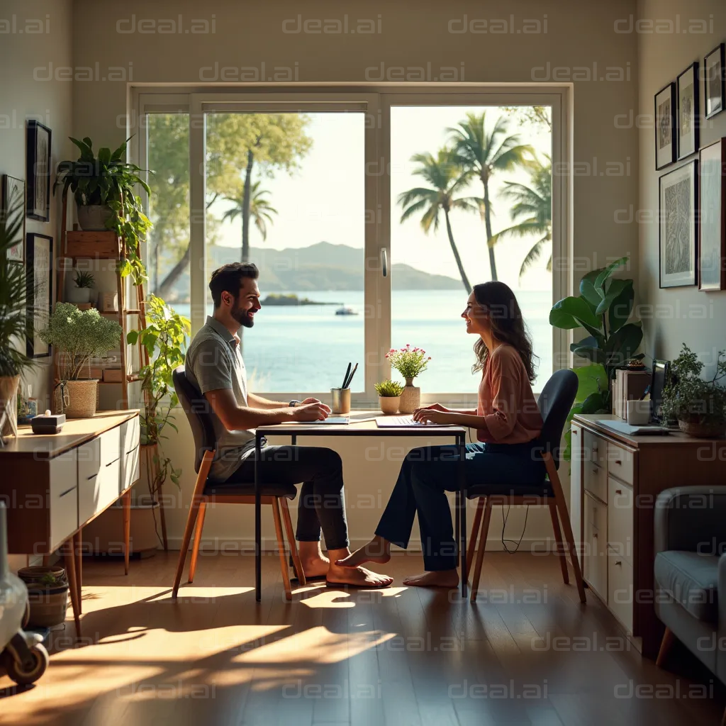 "Work Meeting by the Seaside Window"