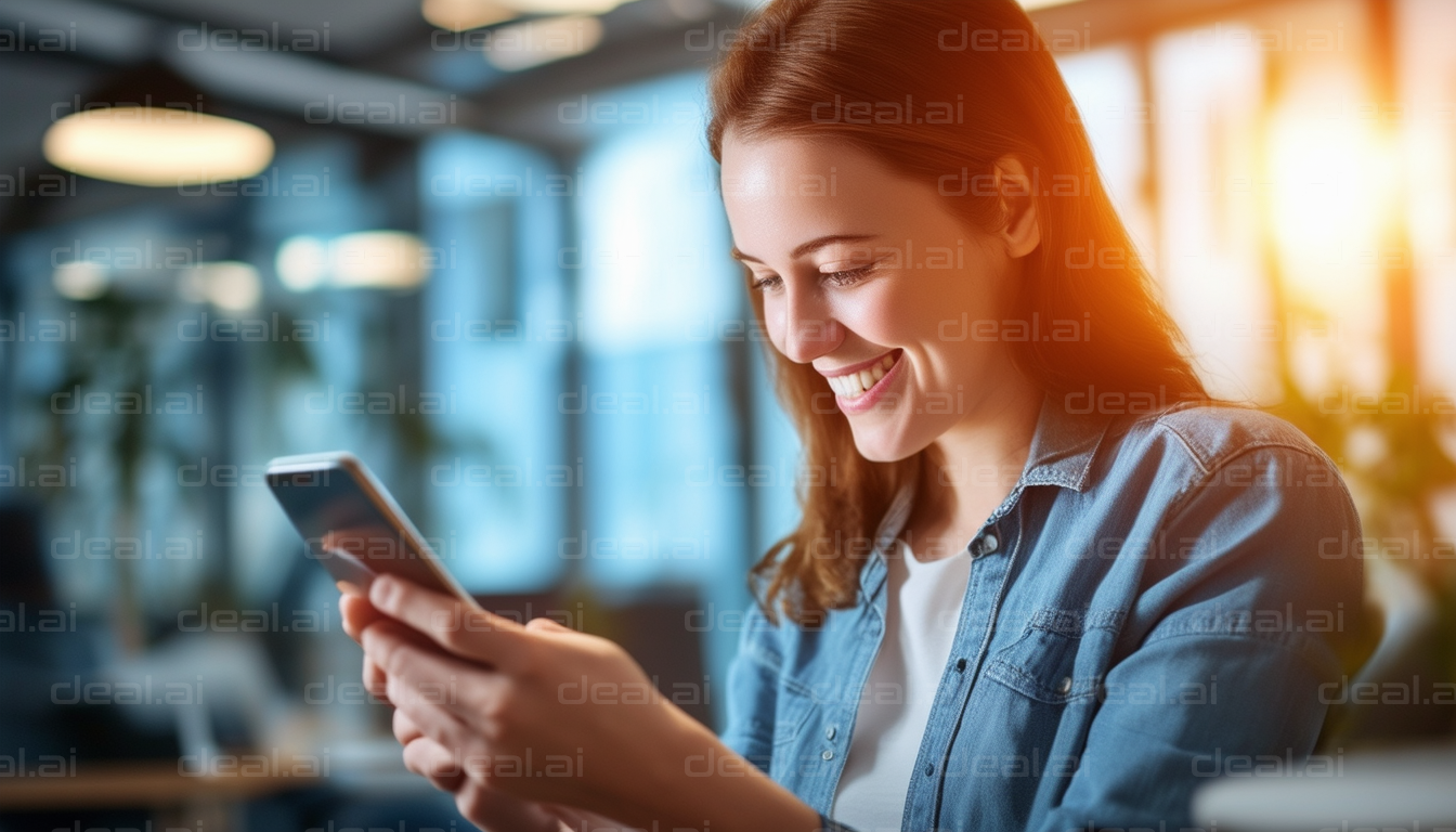 "Smiling Woman Using Her Smartphone"