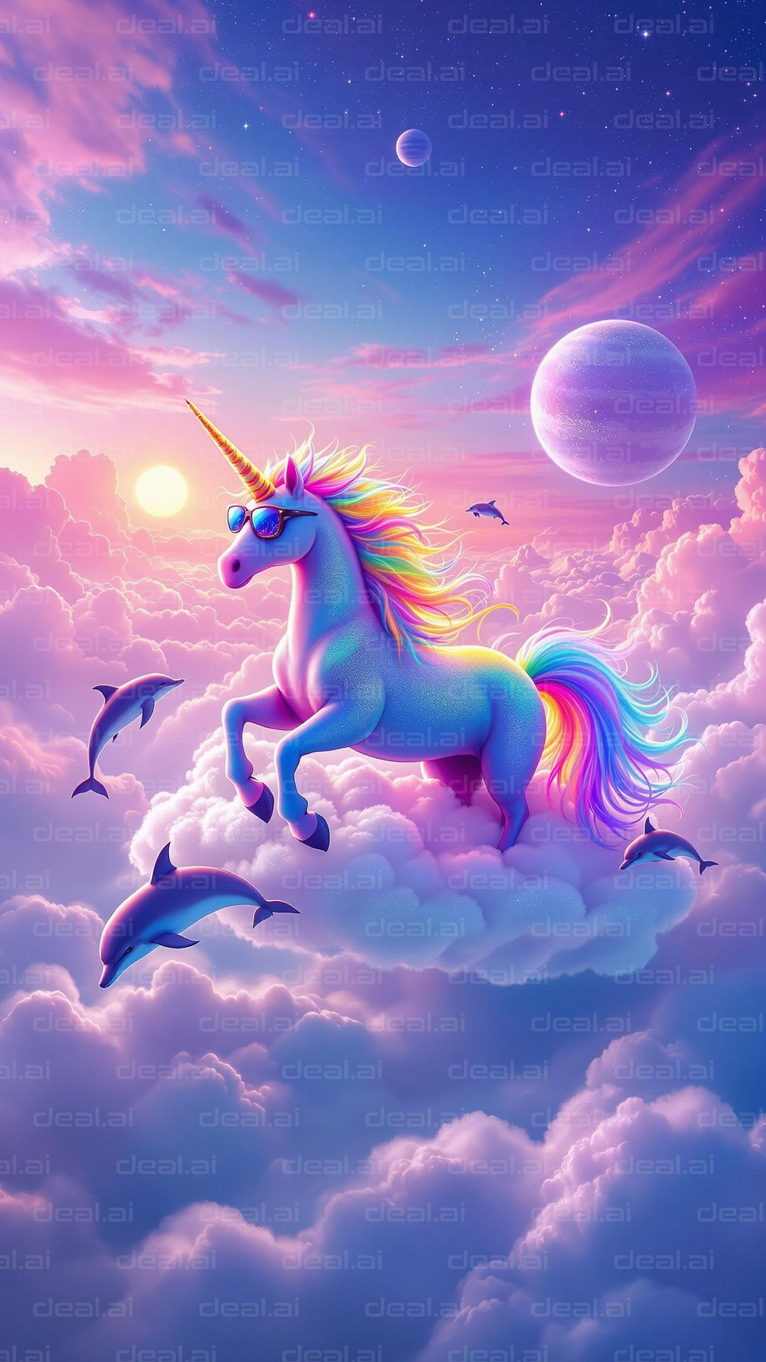 Rainbow Unicorn in Cloudscape Fantasy