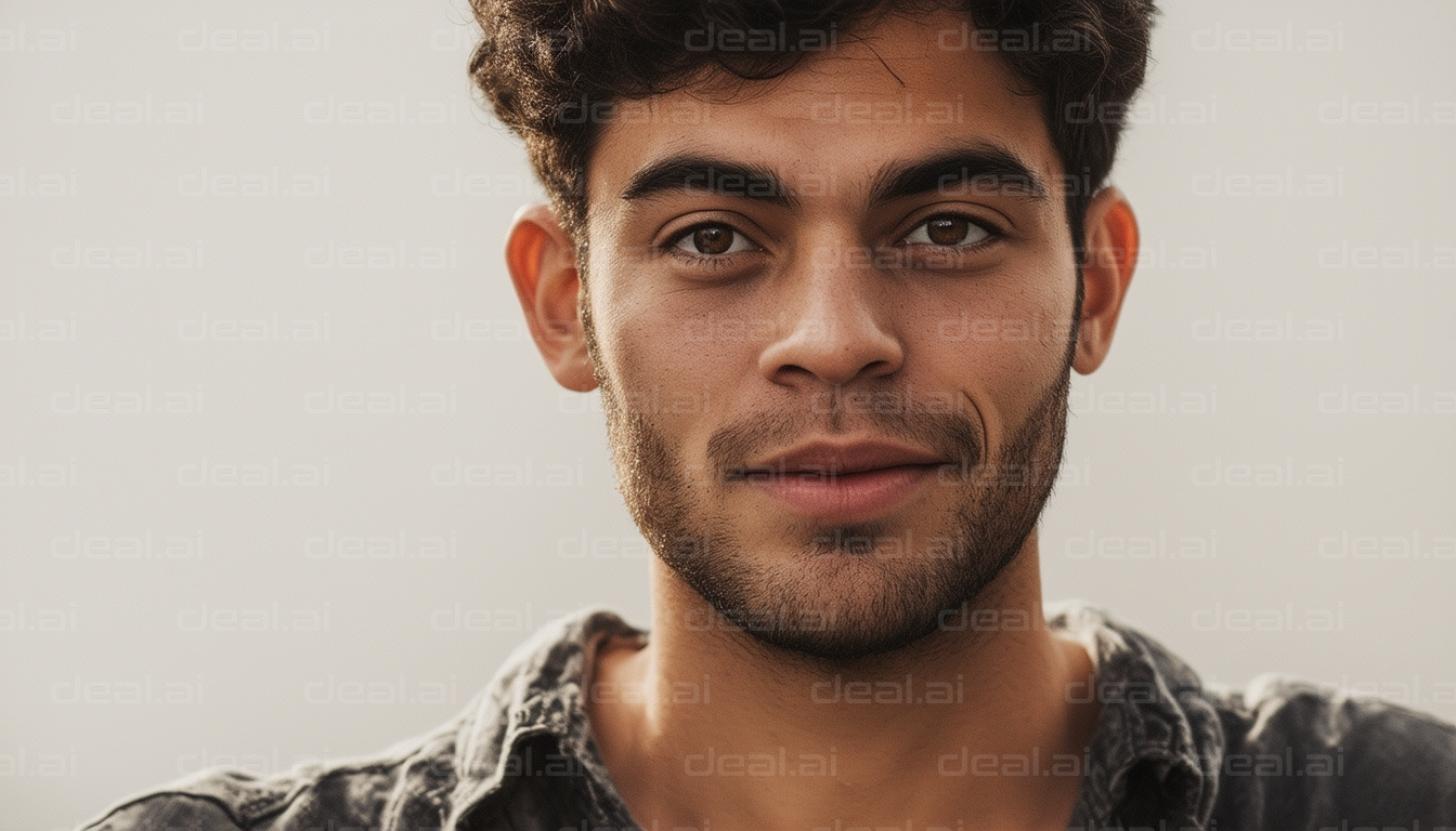 Smiling Man with Curly Hair and Stubble