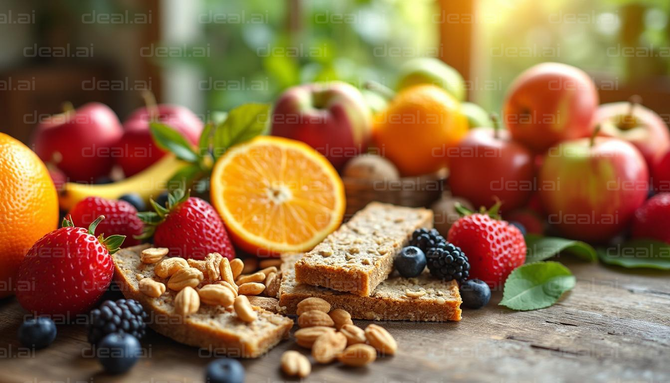 "Colorful Fresh Fruits and Healthy Snacks"